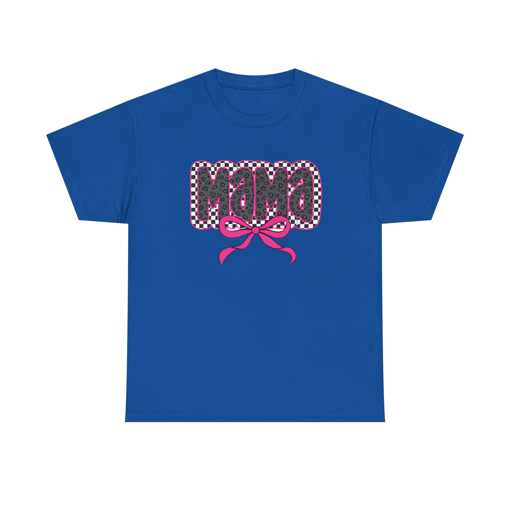 Mama Graphic Tee — Pink Bow Checkerboard Mothers Day Shirt