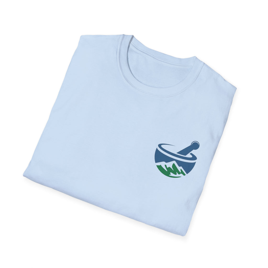 Scenic Pharmacy T-Shirt — Mountain Mortar & Pestle Logo Tee