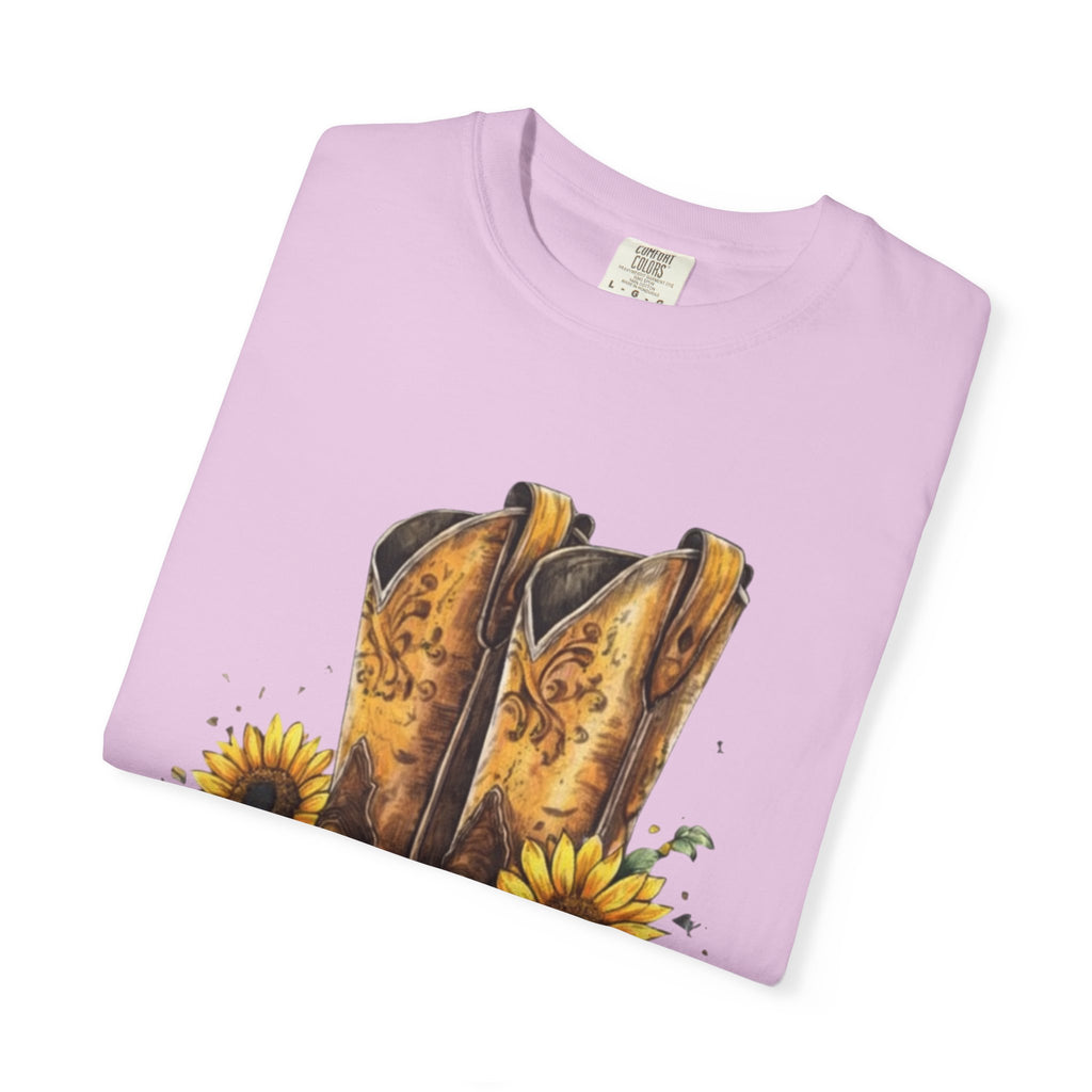 Cowgirl Boots & Sunflowers T-Shirt — Western Floral Graphic Tee