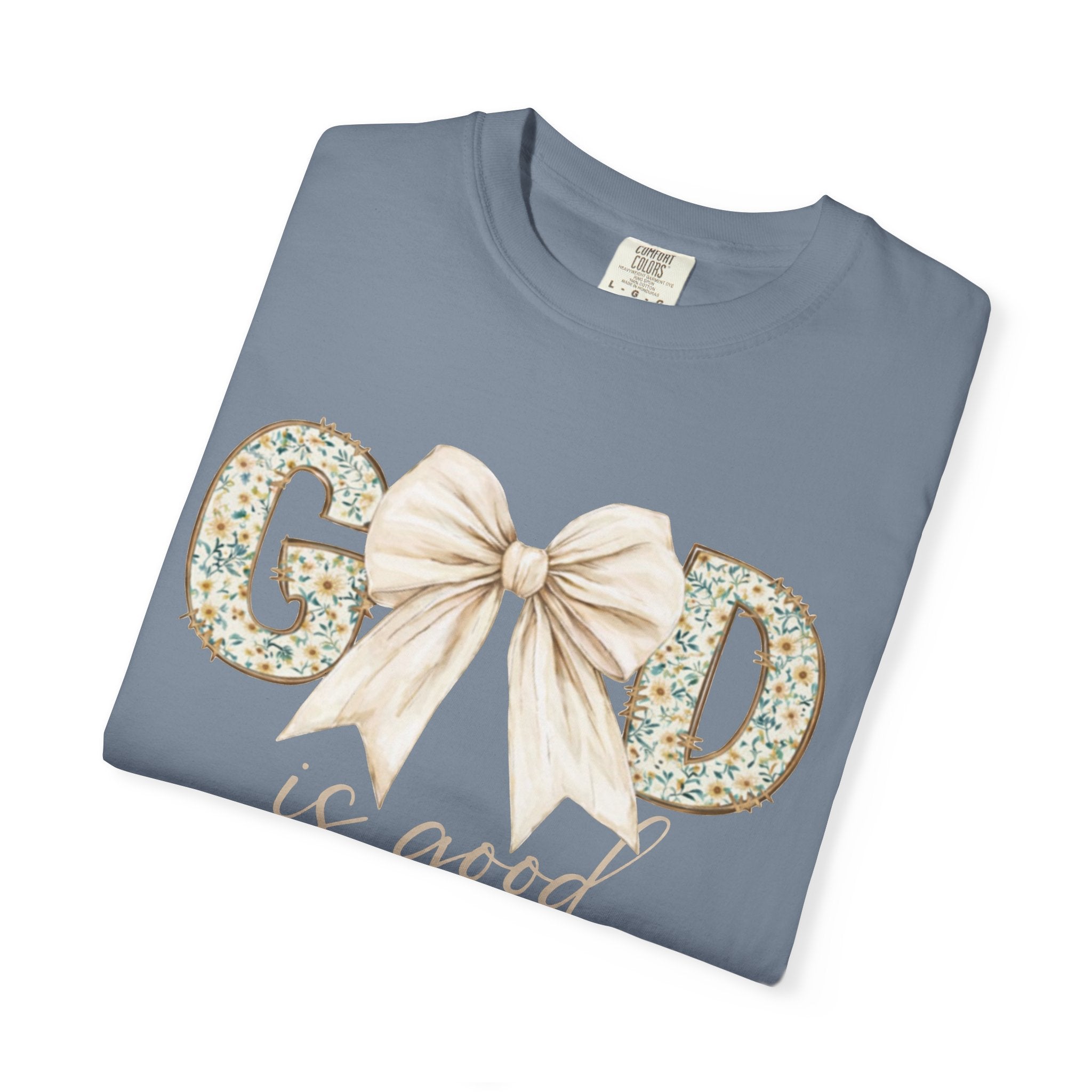 T-Shirt — "God Is Good" Floral Bow Christian Tee