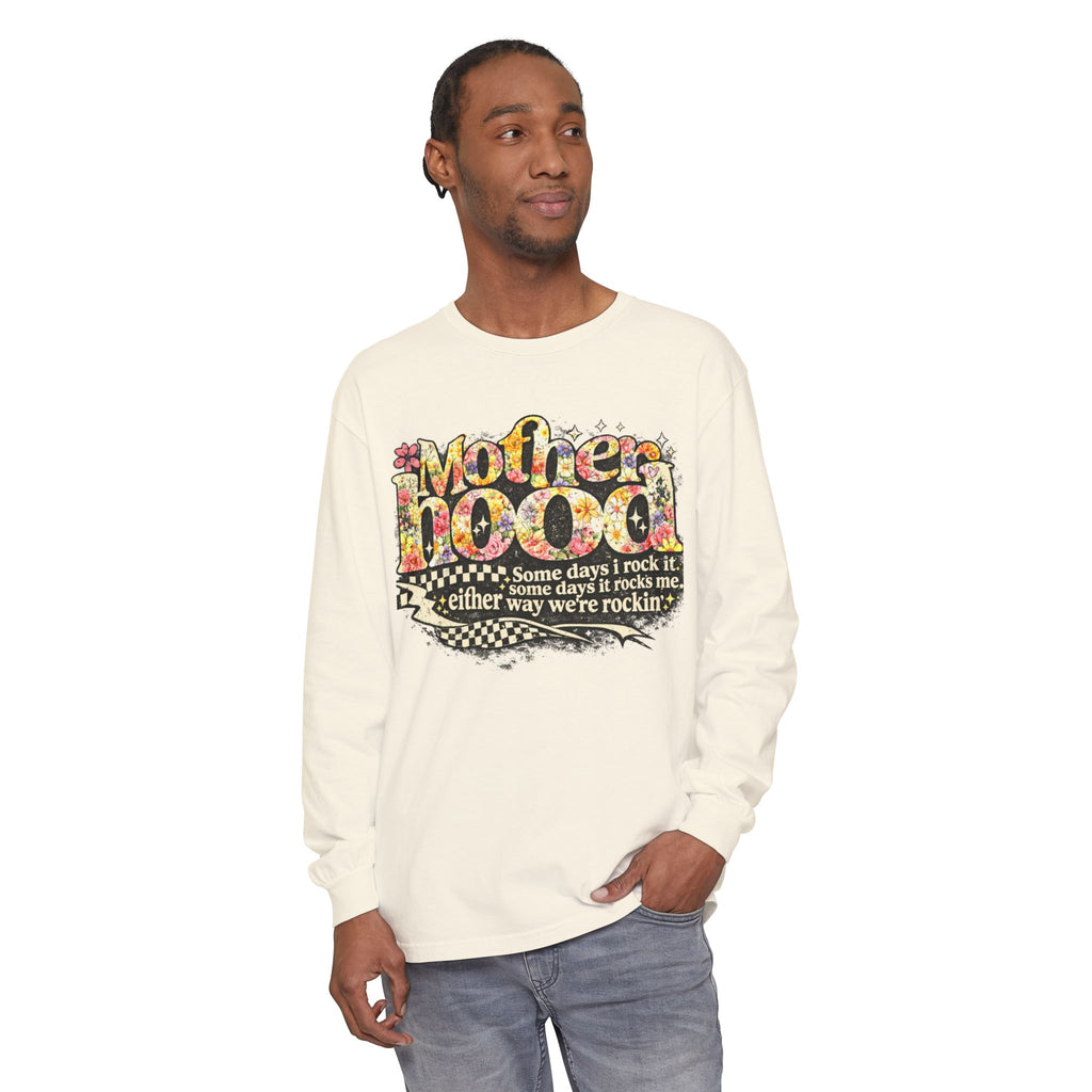 Motherhood Graphic Long Sleeve Tee — "Mother Doodle: Some days I rock it"