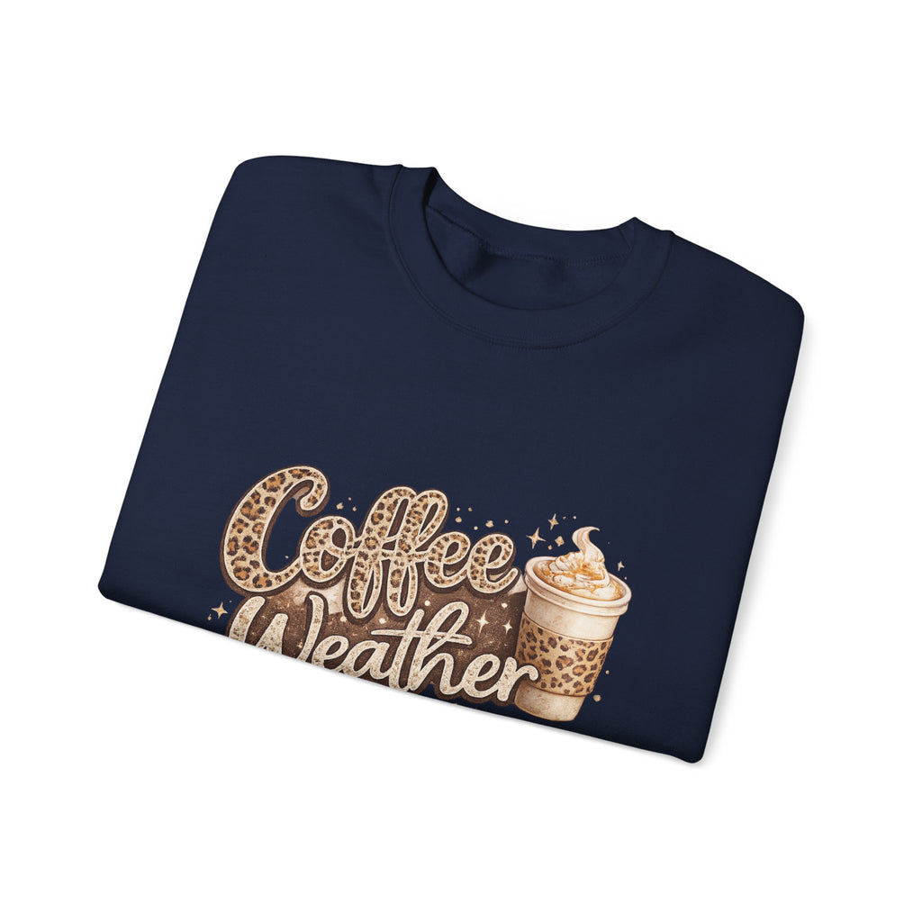 Coffee Weather Sweatshirt – Cozy Leopard Print Coffee Cup Crewneck
