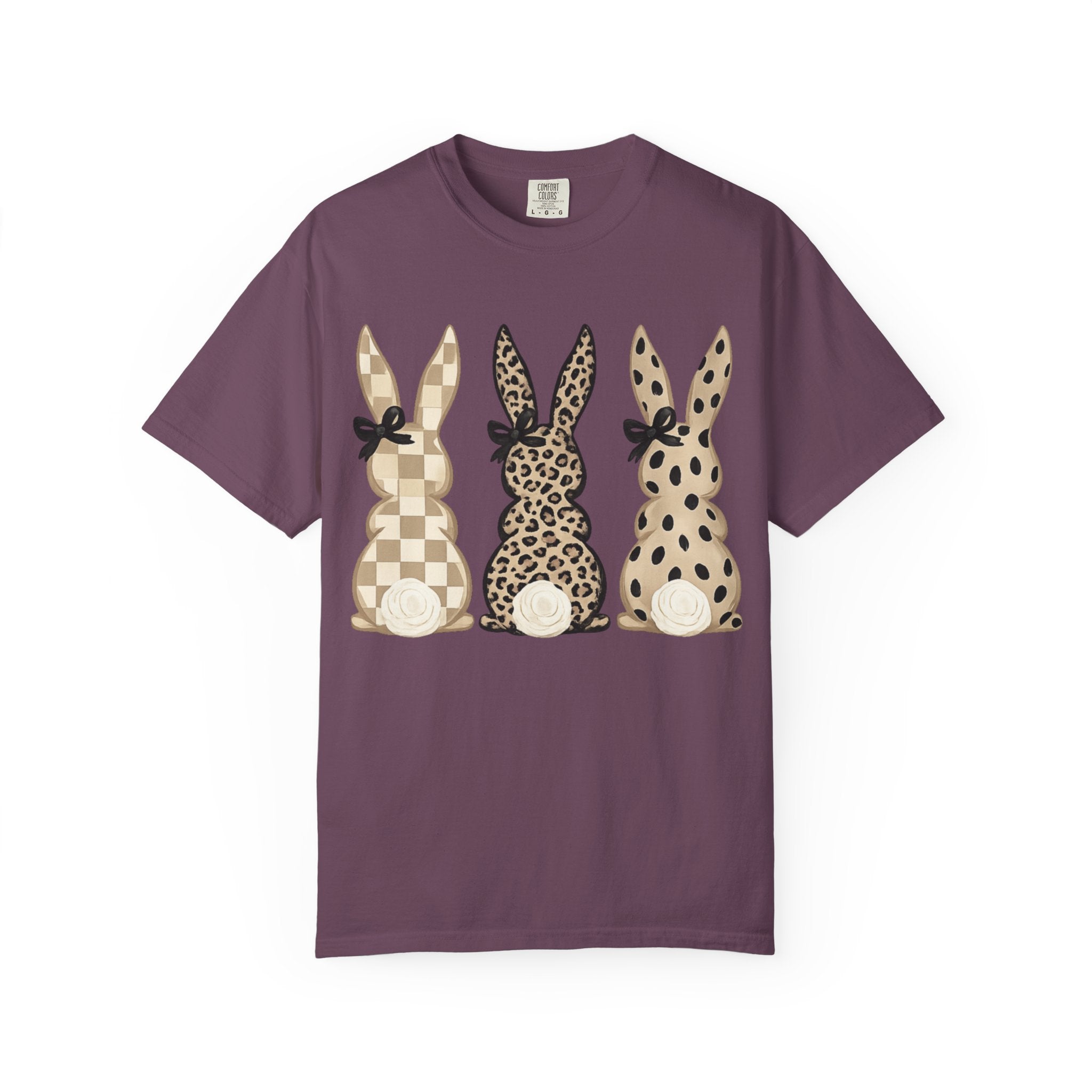 Easter Bunny Trio T-Shirt — Neutral Plaid, Leopard & Polka Dot Bunnies