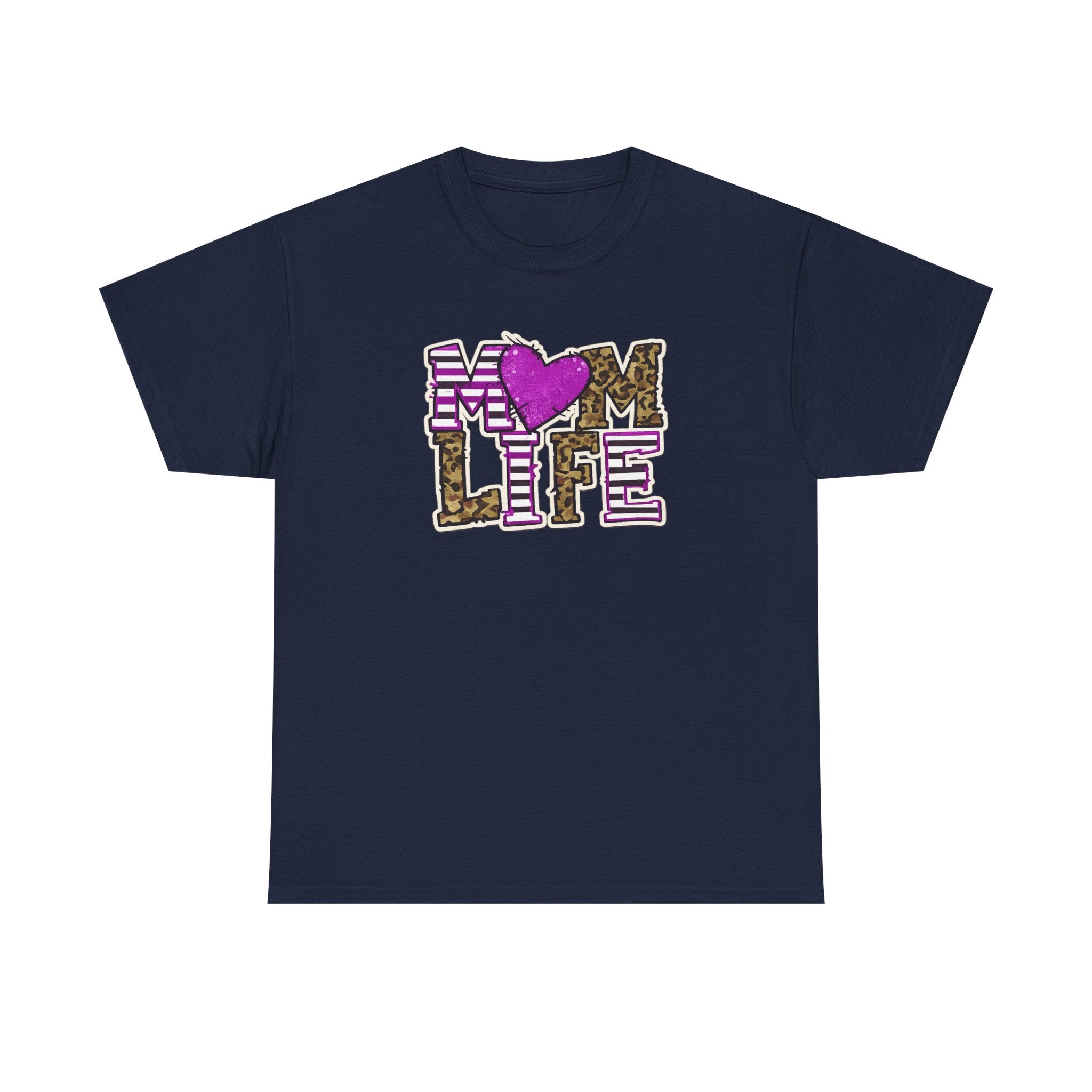 Mom Life T-Shirt — Leopard & Pink Heart Graphic Tee for Moms (Mother's Day Gift)