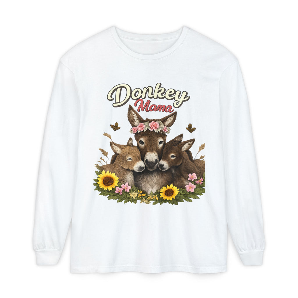 Donkey Mama Long Sleeve Tee — Floral Donkey Mom Shirt for Animal Lovers