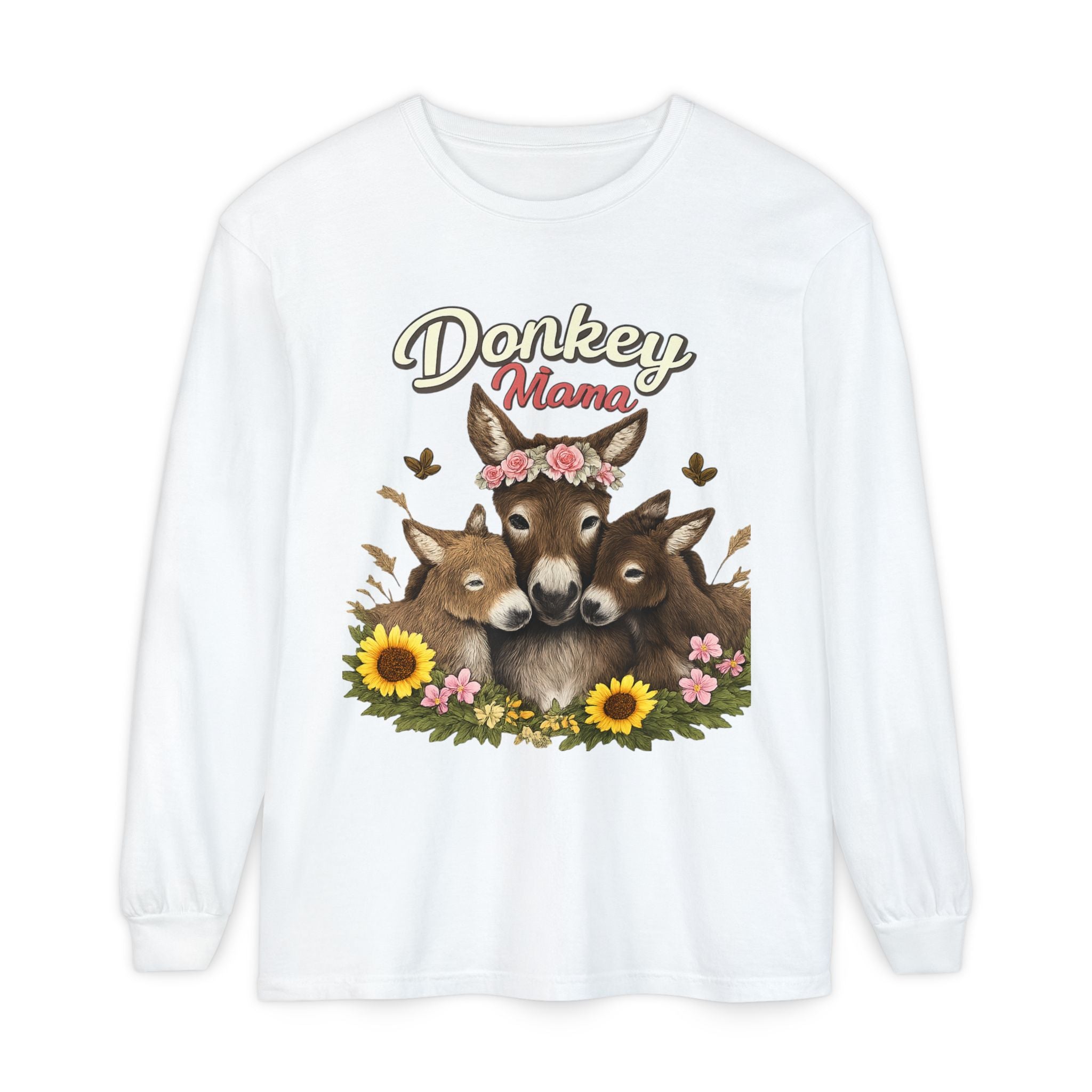 Donkey Mama Long Sleeve Tee — Floral Donkey Mom Shirt for Animal Lovers