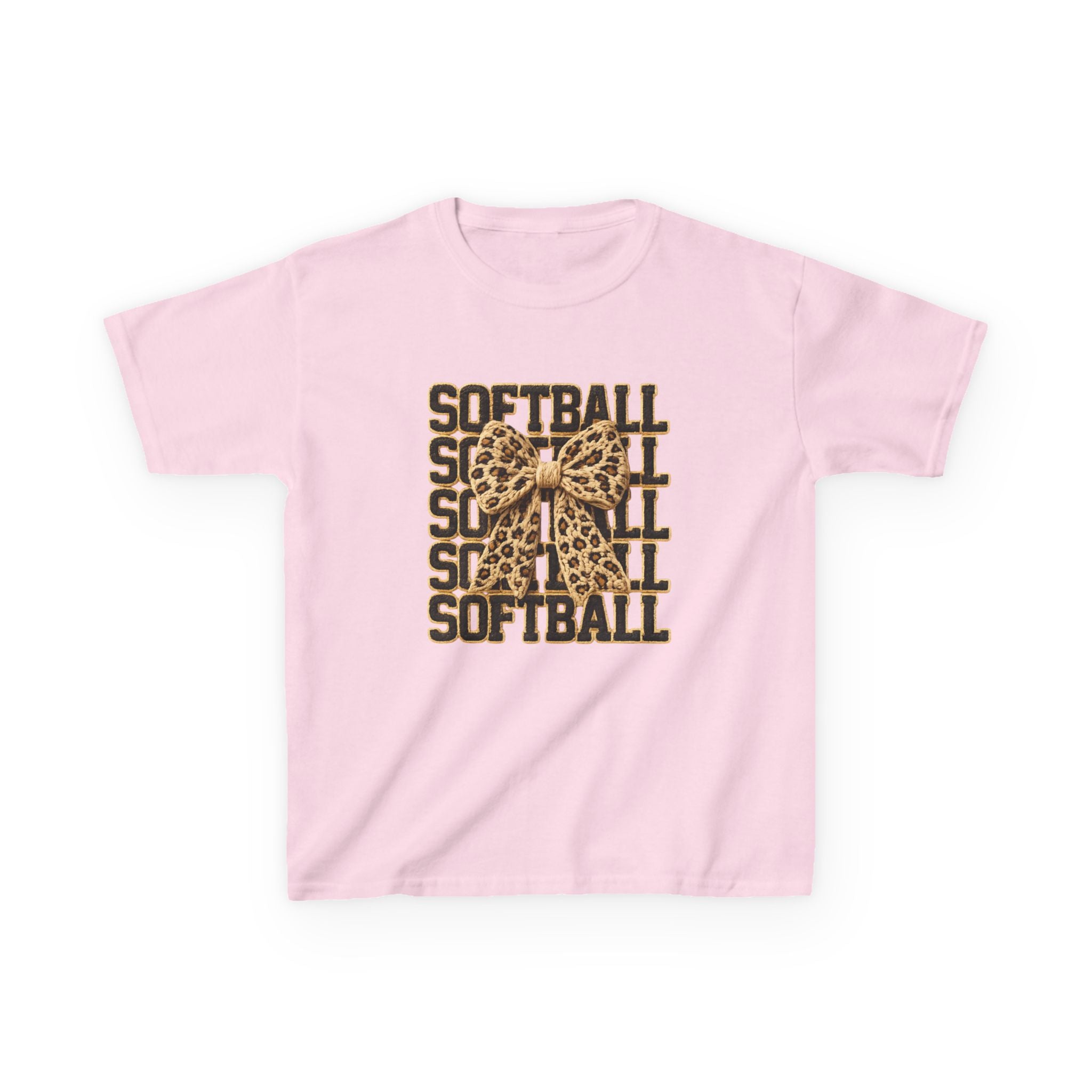 Kids Softball Tee — Leopard Bow Softball Graphic