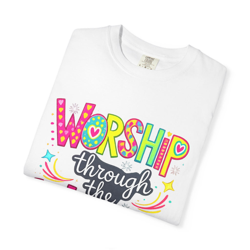 Worship Through the Worry T-Shirt — Colorful Christian Faith Tee
