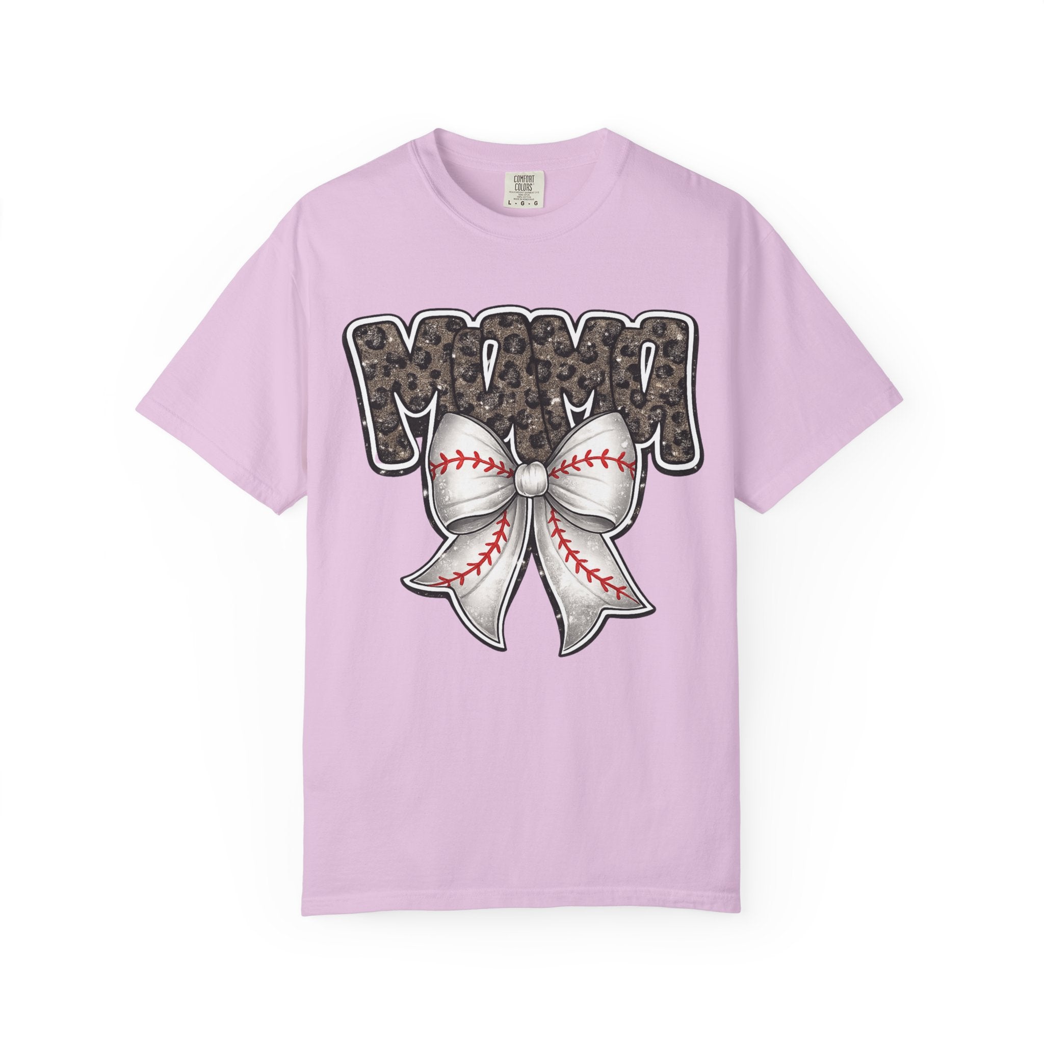 Baseball Mom T-Shirt — Camo Lettering with Baseball Bow