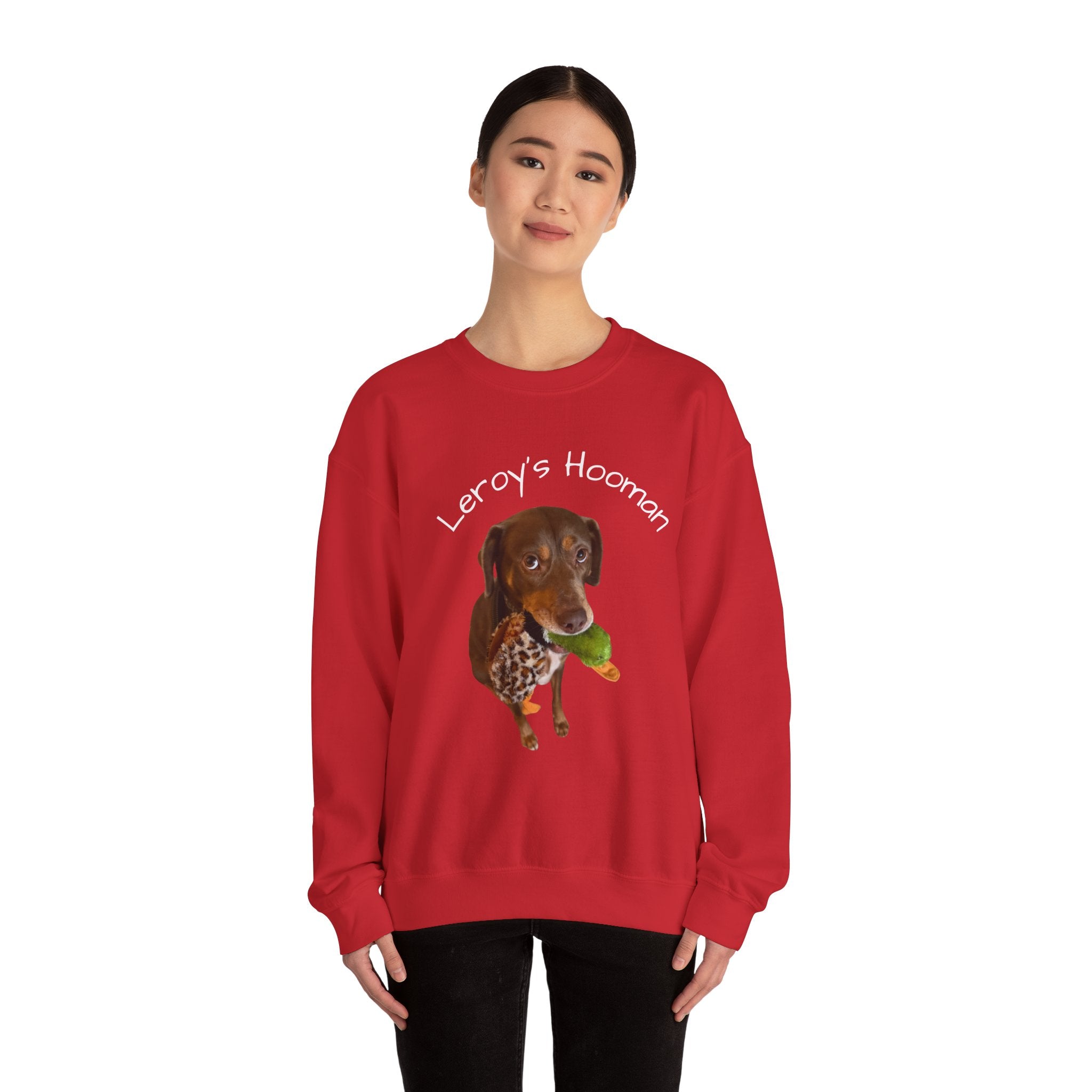 Crewneck Sweatshirt – "Leroy’s Human" Dachshund Graphic, Cute Pet Lover Gift