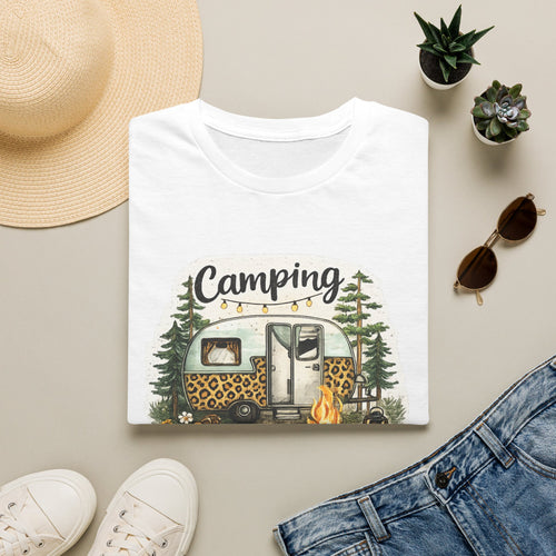 Camping Is My Happy Place T‑Shirt — Leopard Camper Graphic Tee