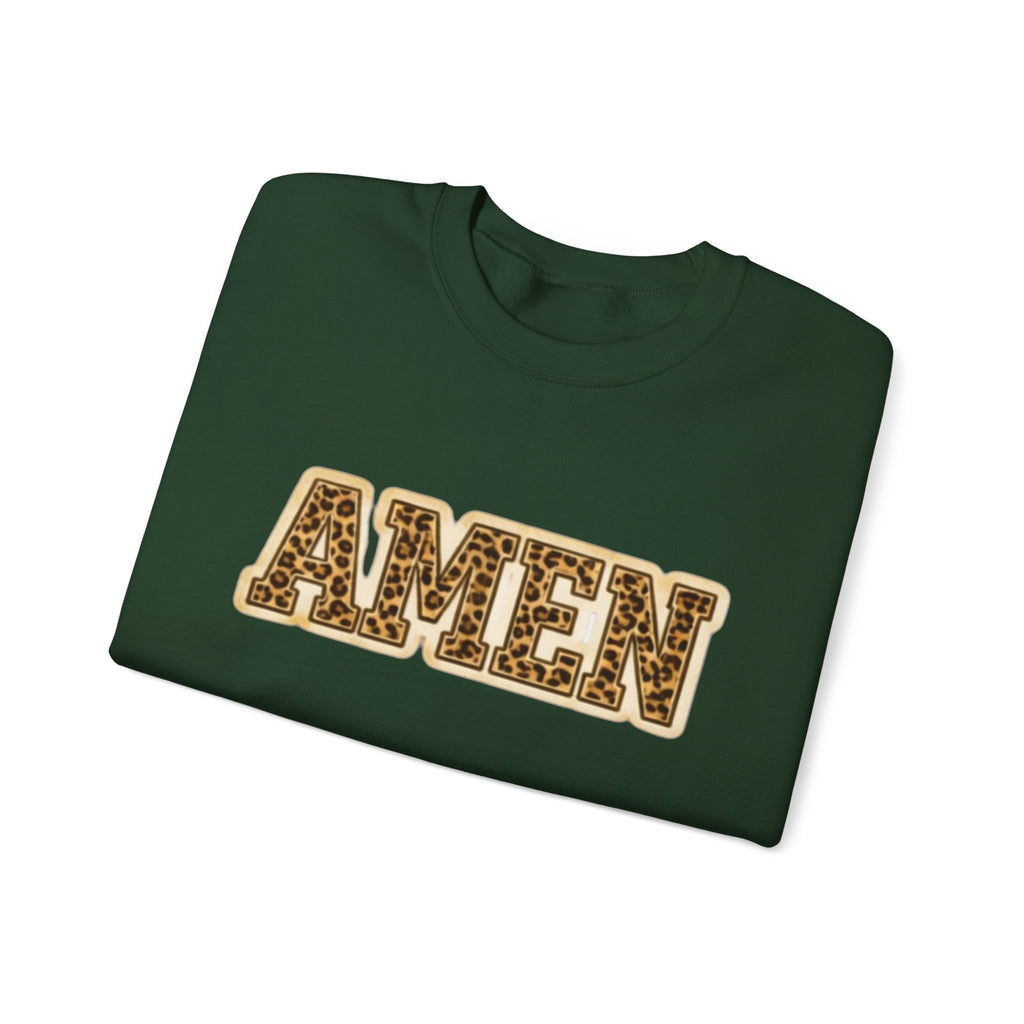 Crewneck Sweatshirt — 'AMEN' Leopard-Print Graphic