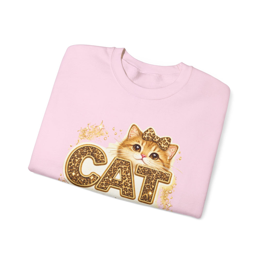 Cat Mama Crewneck Sweatshirt – Cute Gold Glitter Cat Graphic
