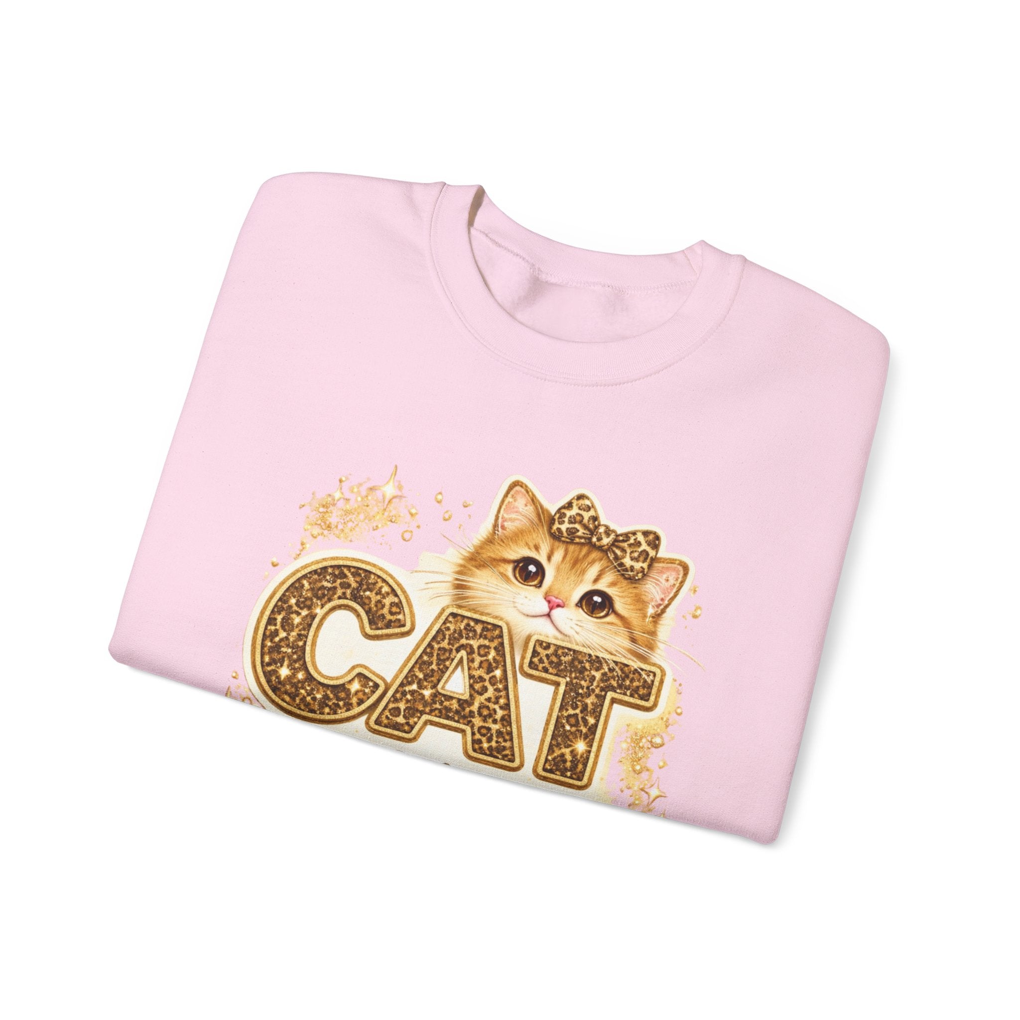 Cat Mama Crewneck Sweatshirt – Cute Gold Glitter Cat Graphic