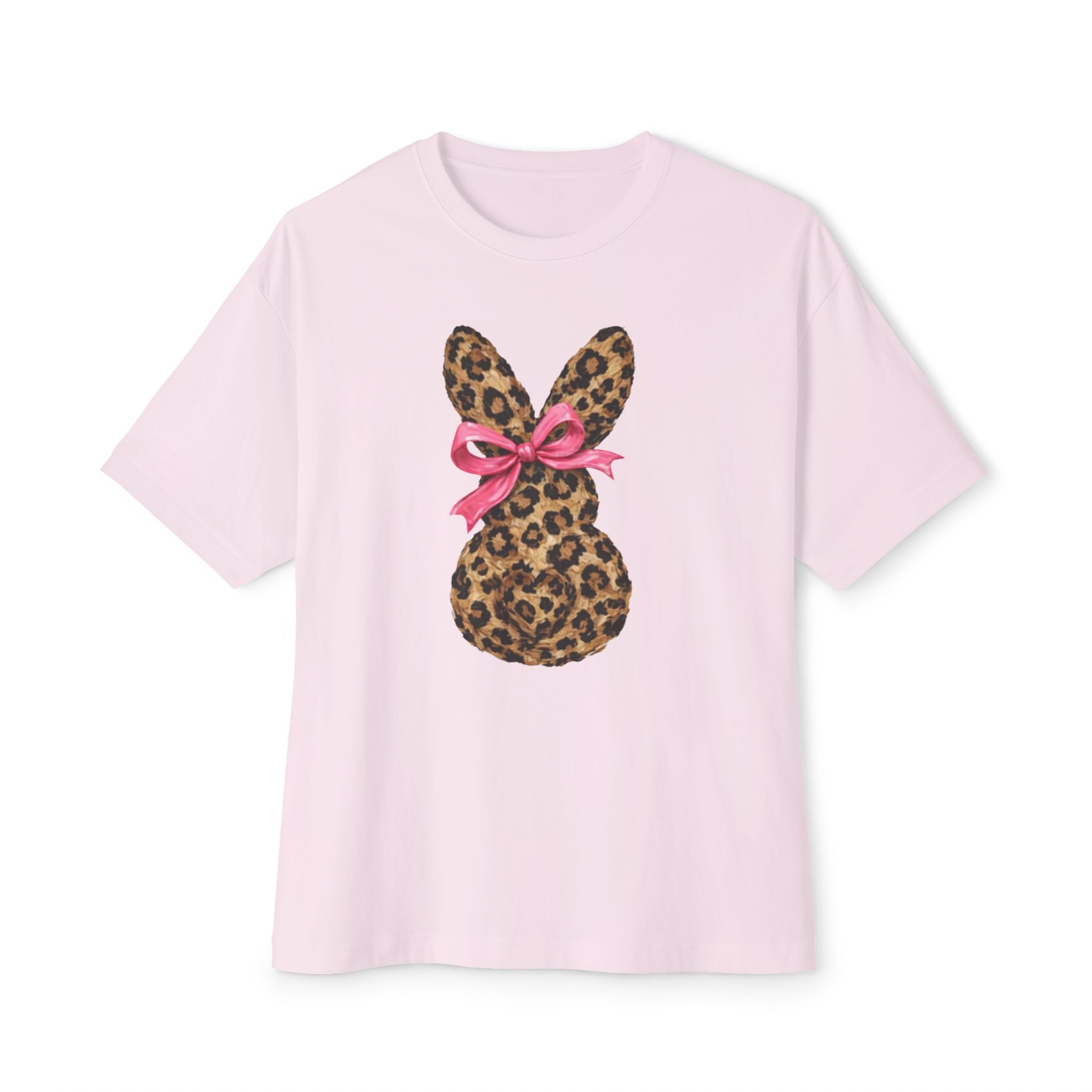Leopard Bunny Tee with Pink Bow — Easter Graphic Shirt