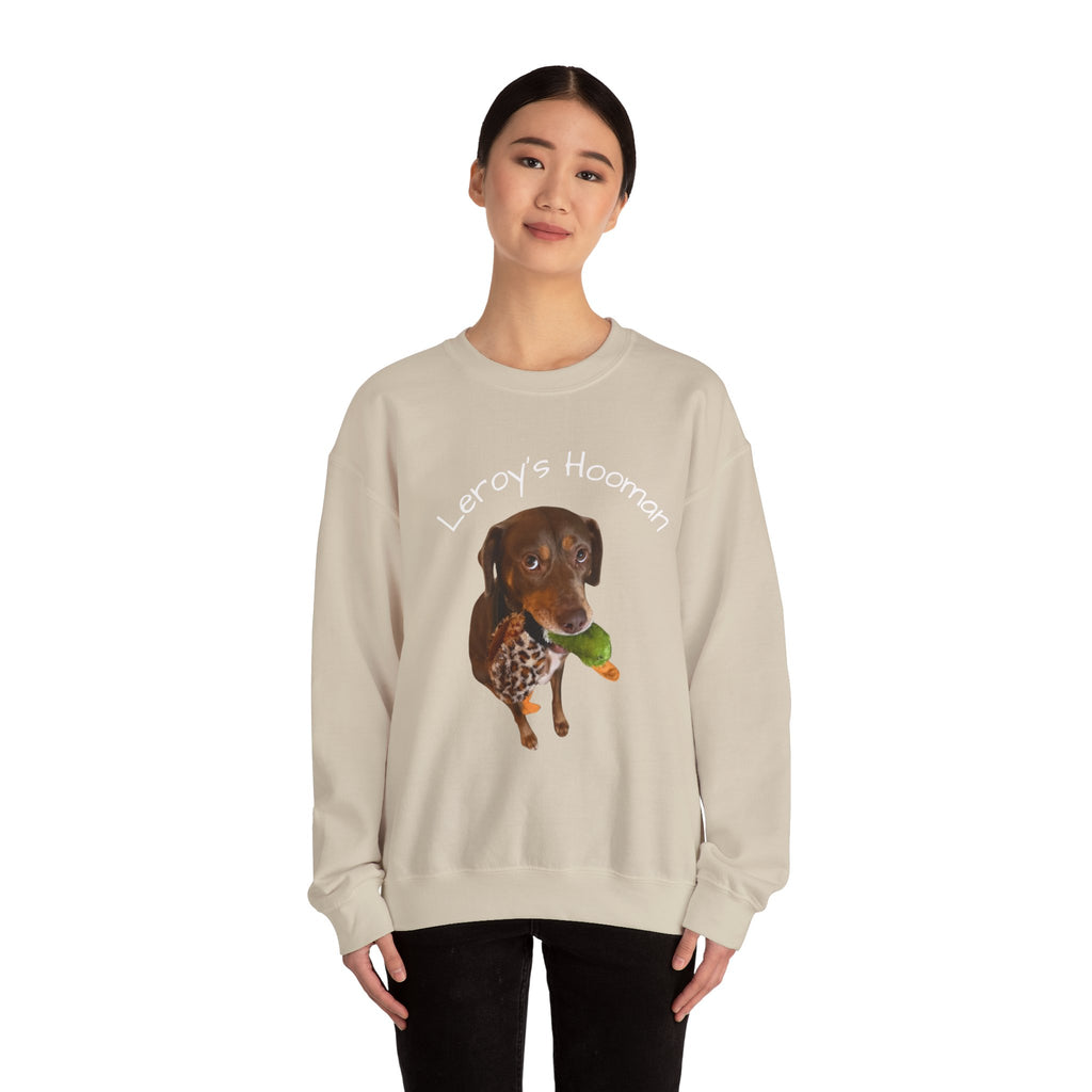 Crewneck Sweatshirt – "Leroy’s Human" Dachshund Graphic, Cute Pet Lover Gift