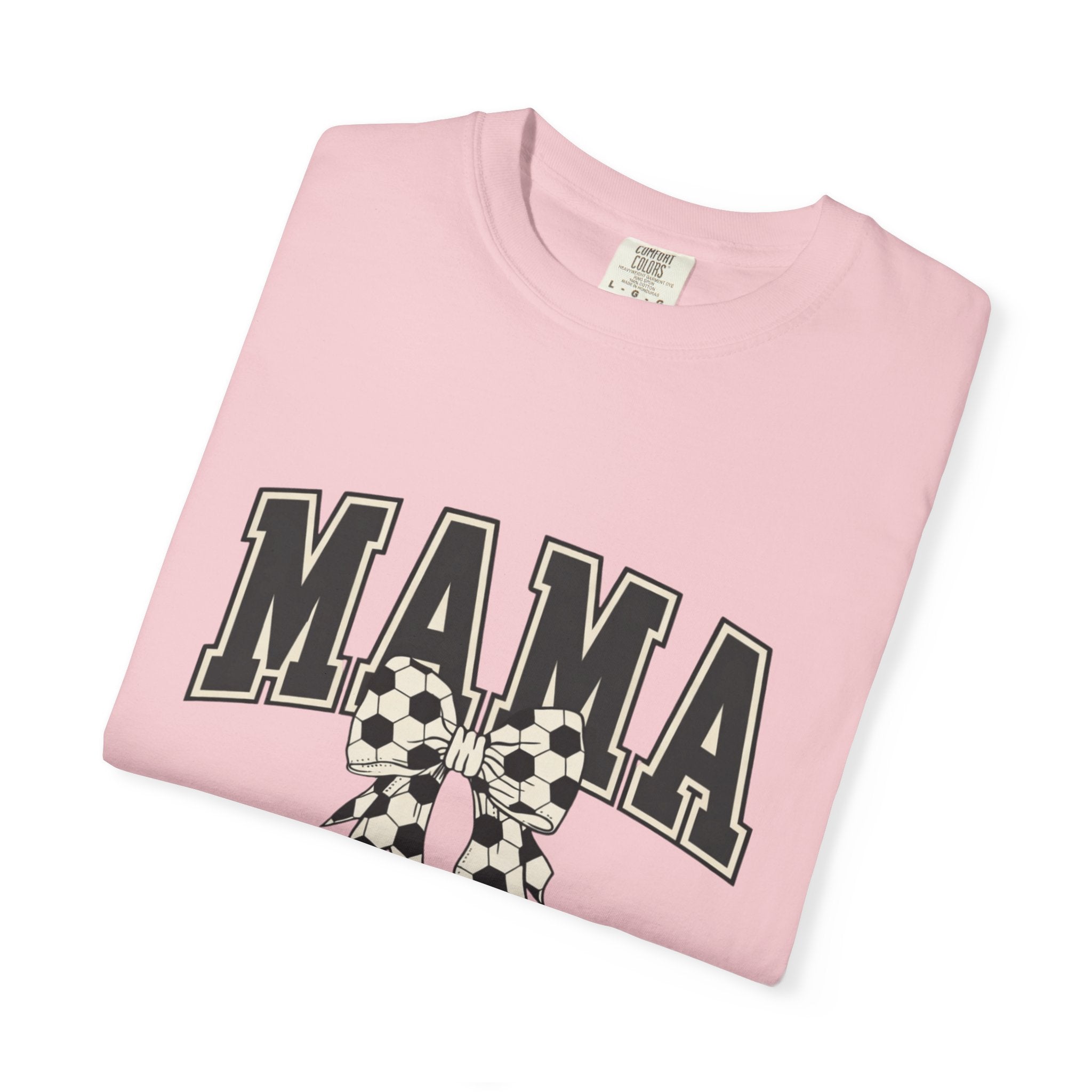 Mama Graphic T-Shirt — Retro Collegiate Letters with Polka Dot Bow