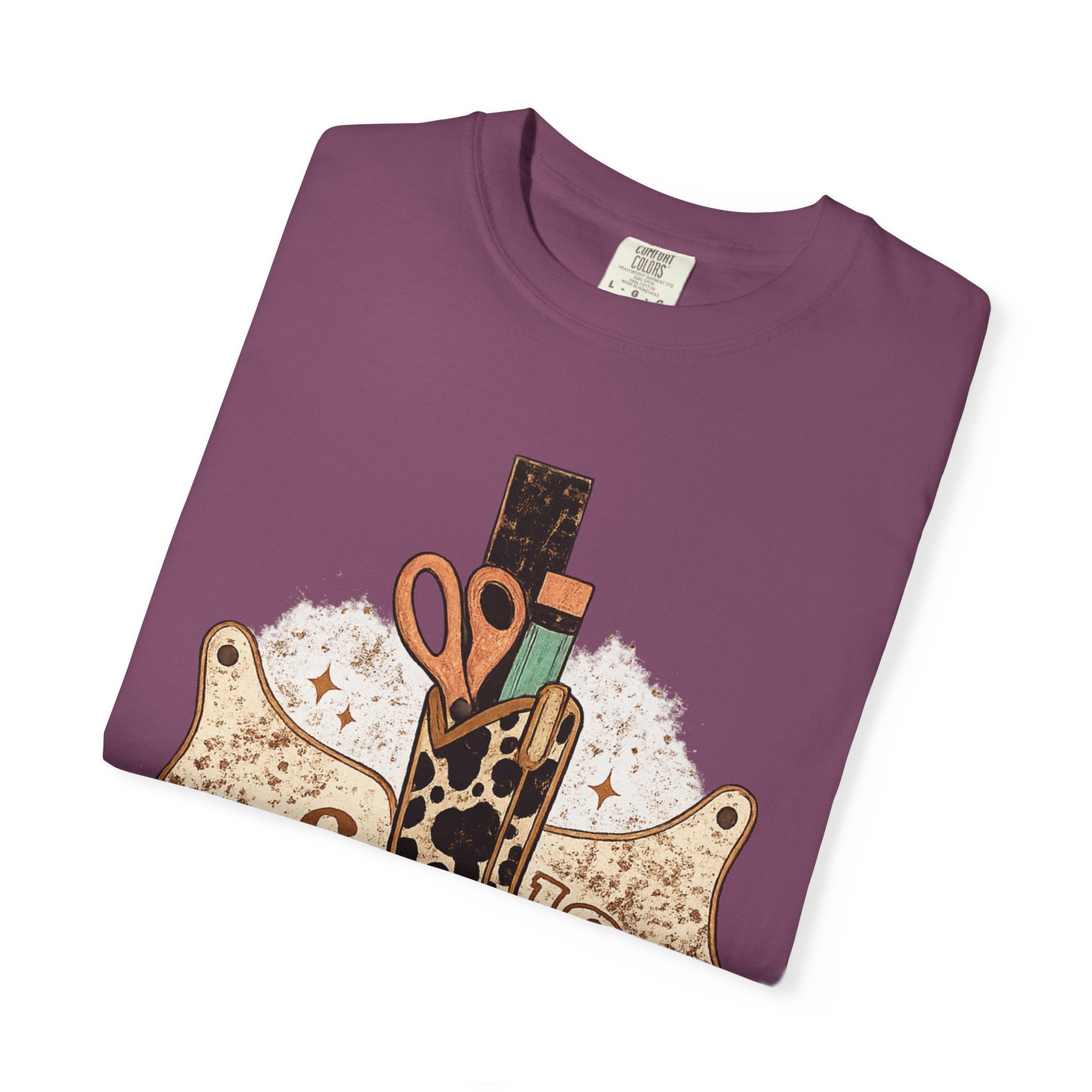 Teacher Cowgirl Boot T-Shirt – ABC 123 Classroom Scissors Design