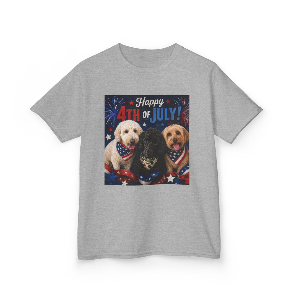 4th of July Kids Tee – Patriotic Dogs "Happy 4th of July"