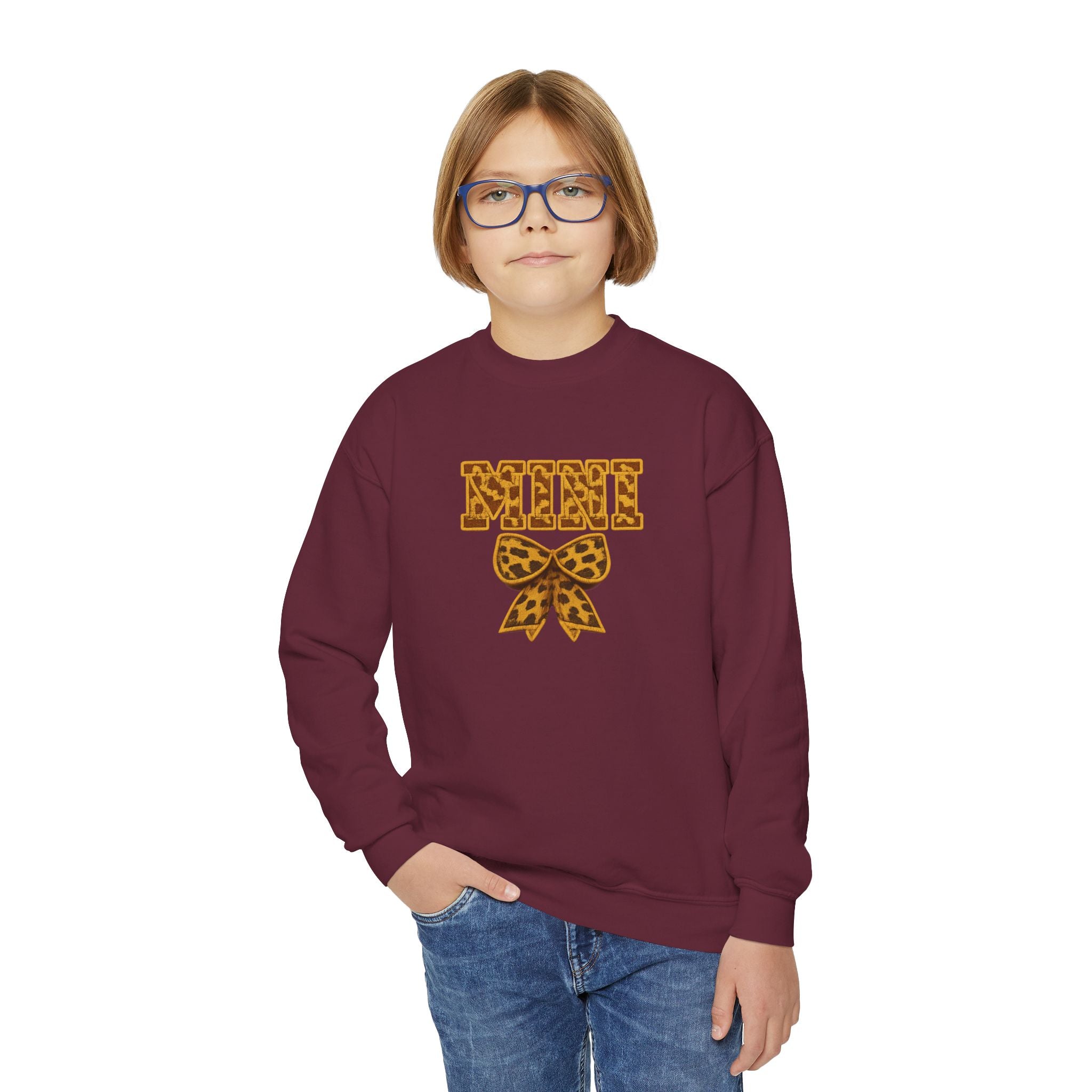Youth Crewneck Sweatshirt - Leopard 'Mimi' Graphic with Bow