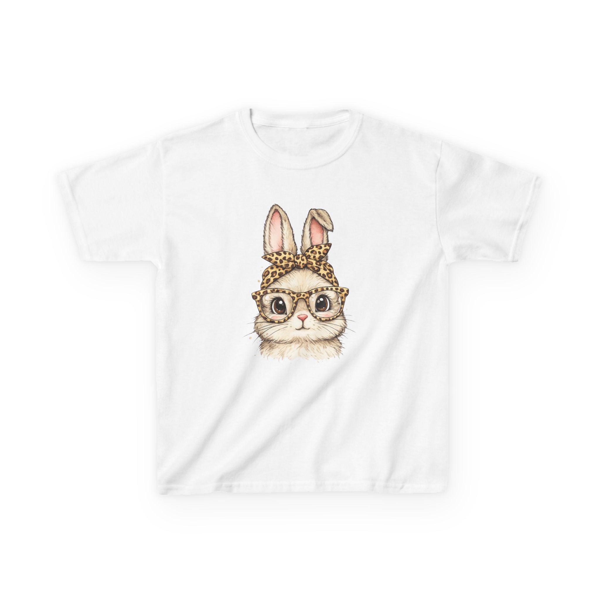 Kids Bunny with Glasses Tee — Cute Leopard Headband Rabbit Shirt for Children