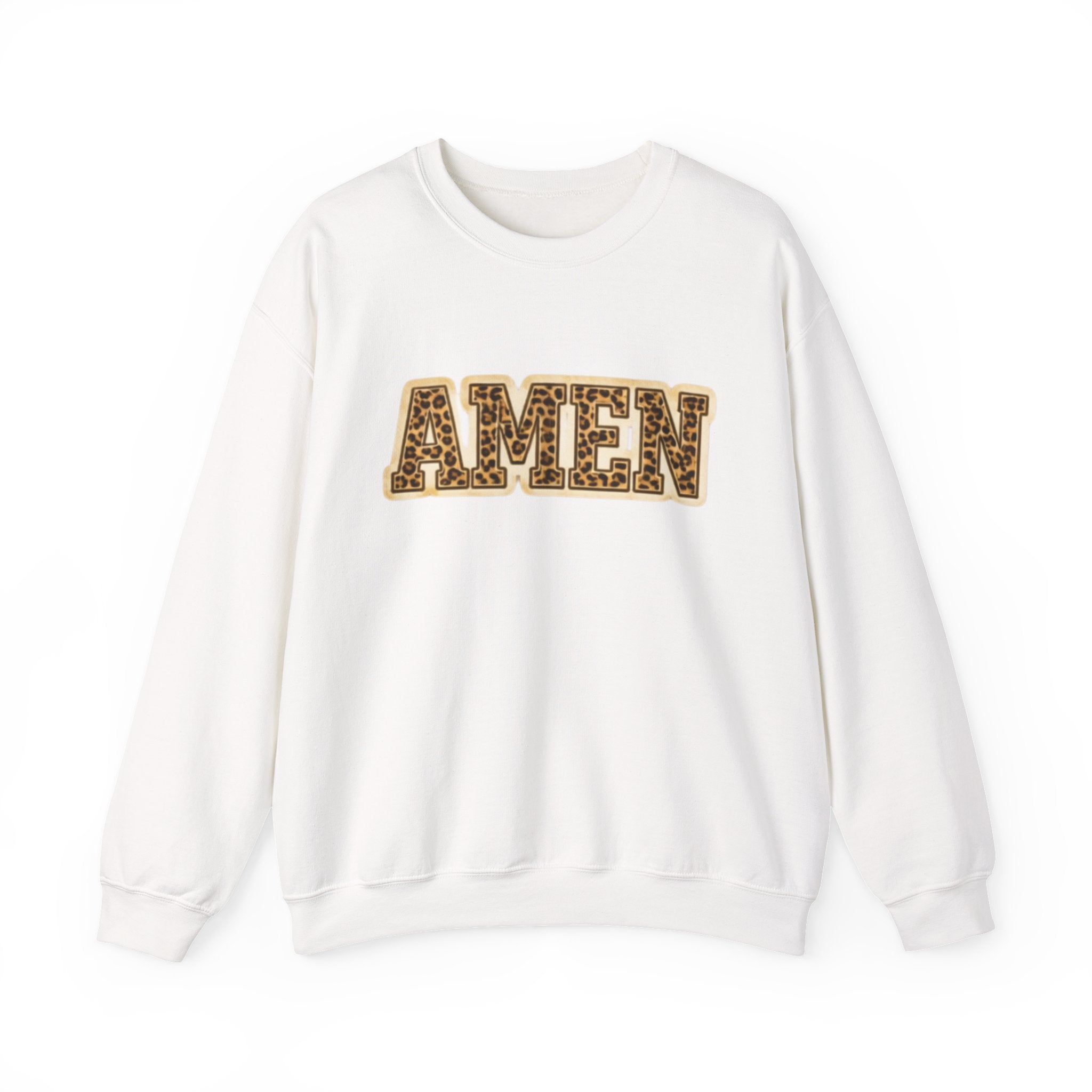 Crewneck Sweatshirt — 'AMEN' Leopard-Print Graphic