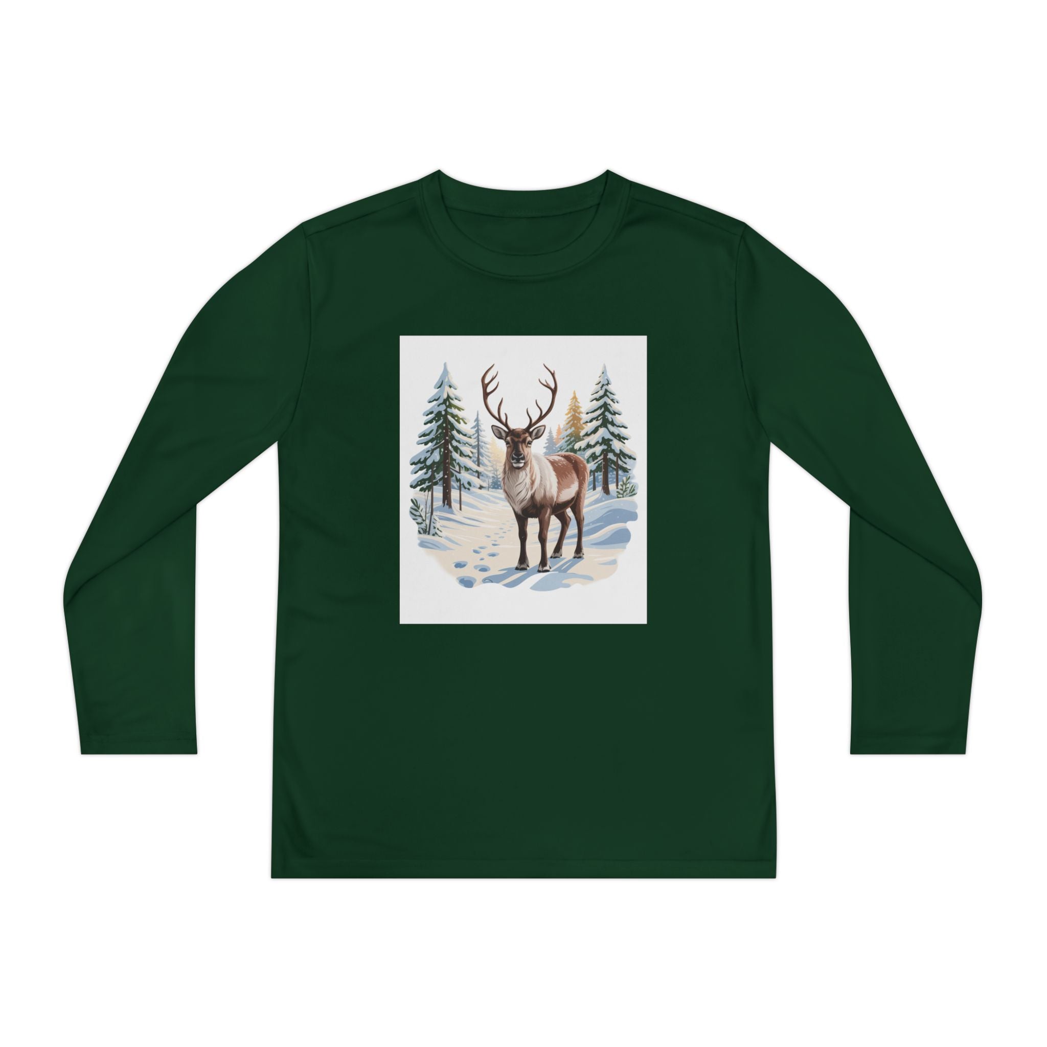 Youth Long Sleeve Tee — Winter Deer Forest Graphic