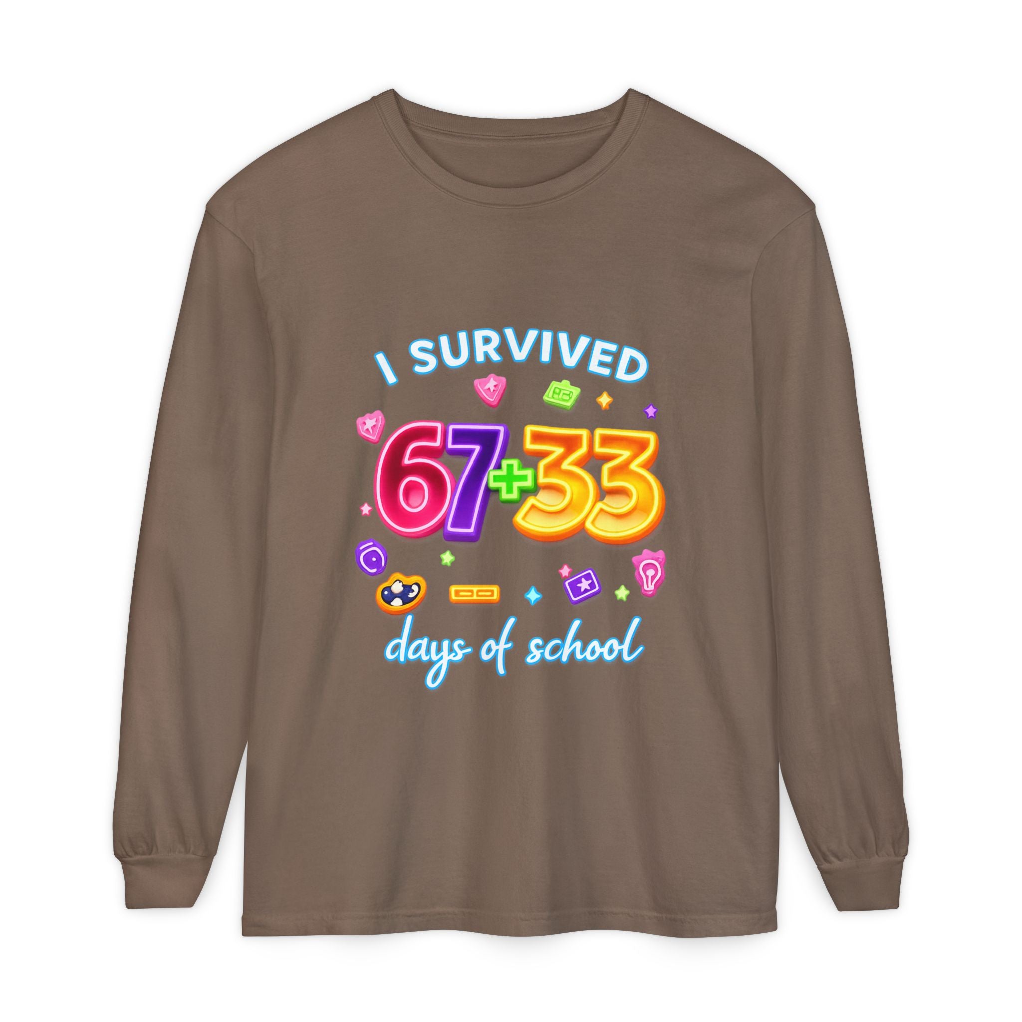 Long Sleeve T‑Shirt "I Survived 67+33 Days of School" — Cute Colorful End‑of‑School Celebration Tee