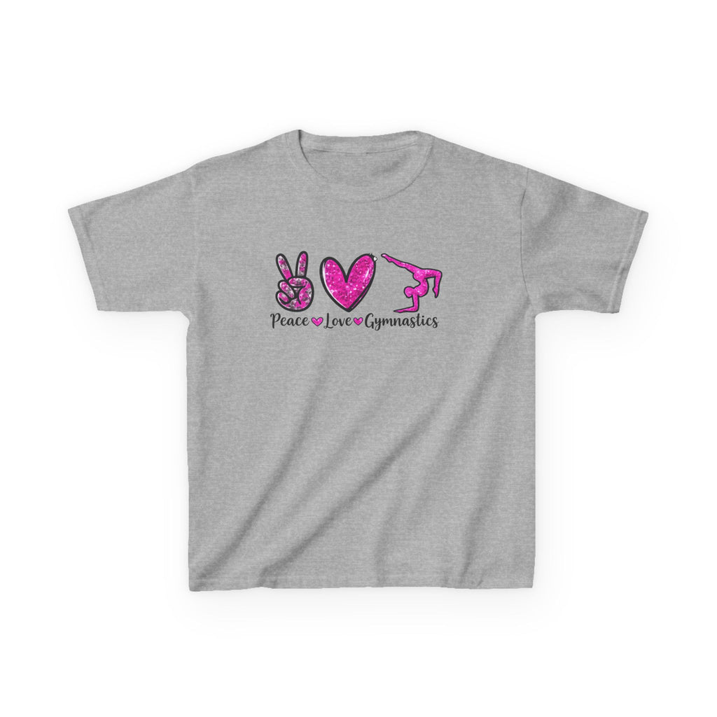 Kids Tee — "Peace Love Gymnastics" Pink Glitter Graphic