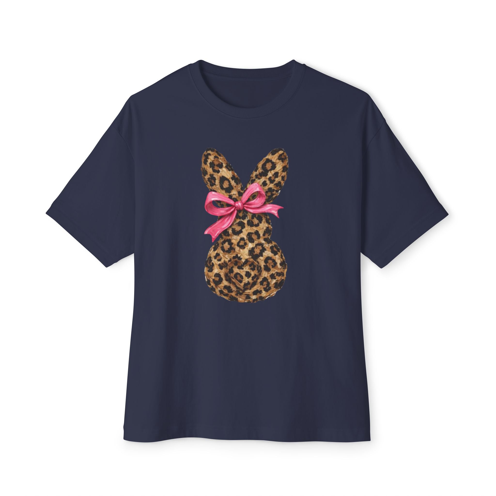 Leopard Bunny Tee with Pink Bow — Easter Graphic Shirt