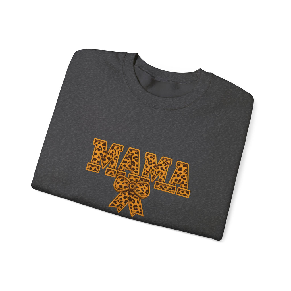 Mama Leopard Print Crewneck Sweatshirt — Floral Bow "MAMA" Graphic