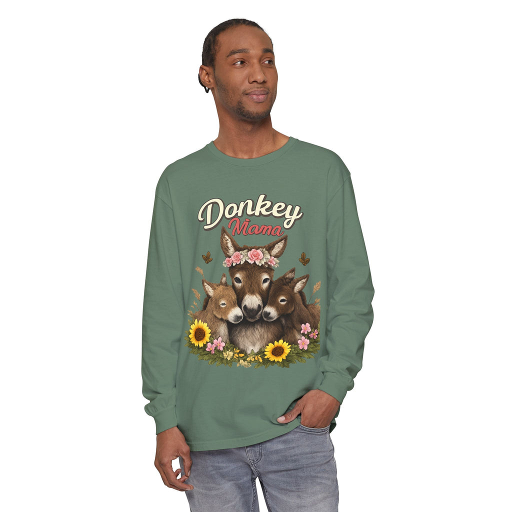 Donkey Mama Long Sleeve Tee — Floral Donkey Mom Shirt for Animal Lovers