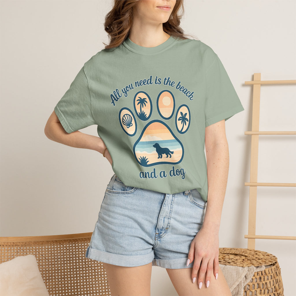 Beach & Dog Paw T-Shirt — “All You Need Is the Beach and a Dog” Graphic Tee