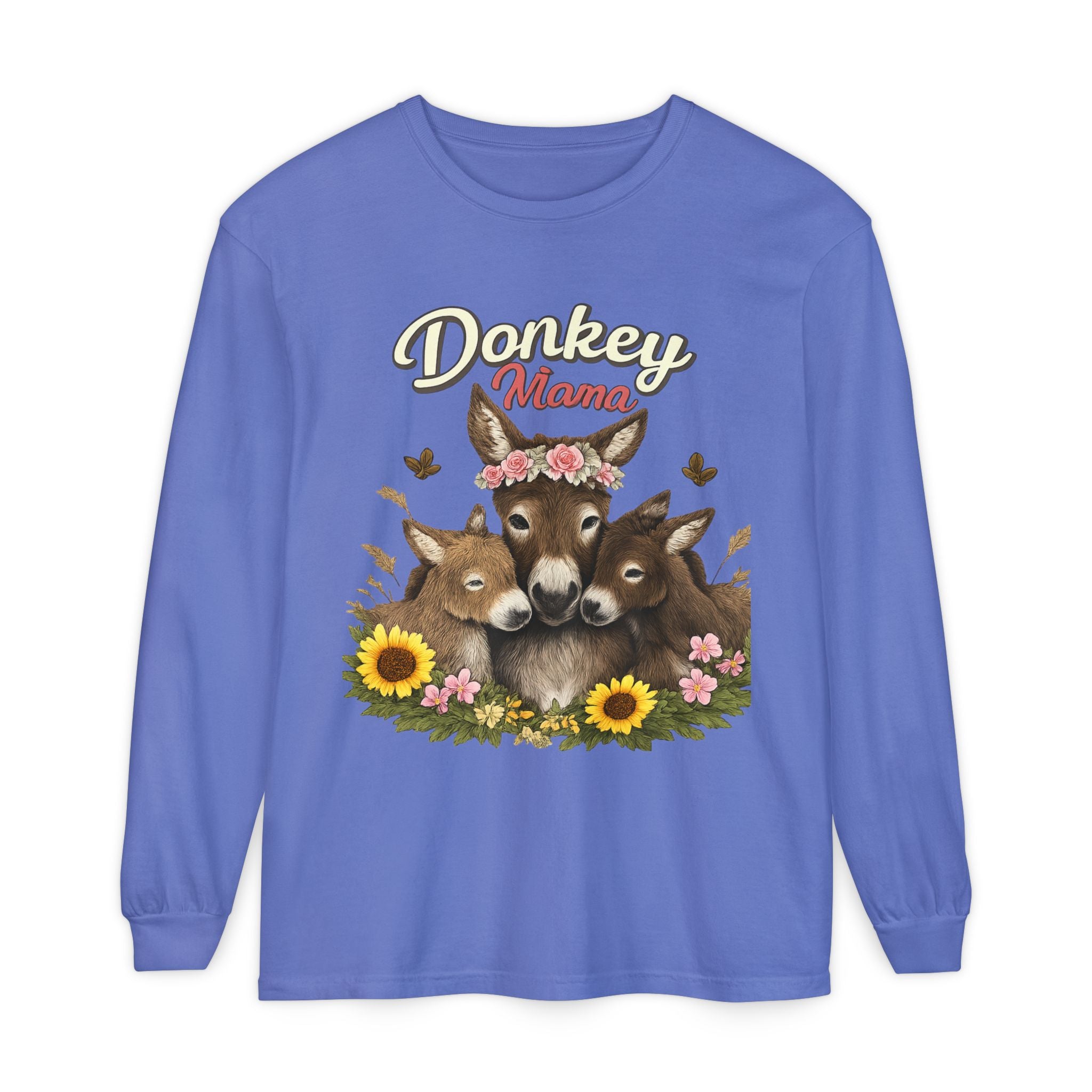 Donkey Mama Long Sleeve Tee — Floral Donkey Mom Shirt for Animal Lovers