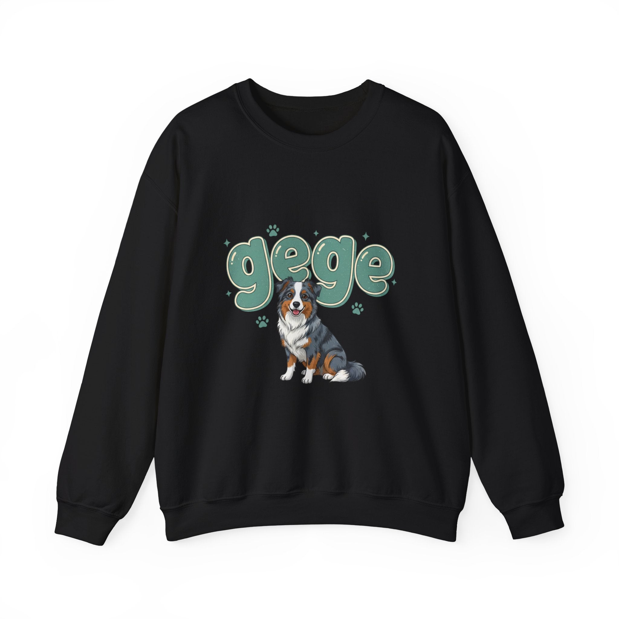 Crewneck Sweatshirt — Cute "gege" Design with Australian Shepherd Illustration