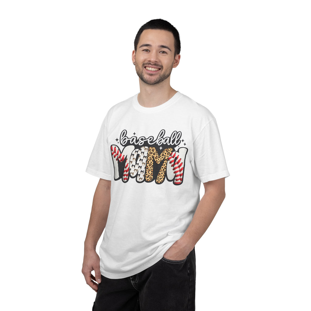Baseball Mom T-Shirt — Leopard & Stitch Pattern Sports Tee