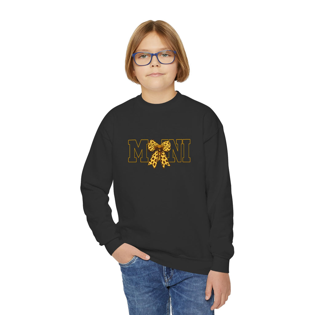 Youth 'Mini' Crewneck Sweatshirt — Leopard Bow Graphic