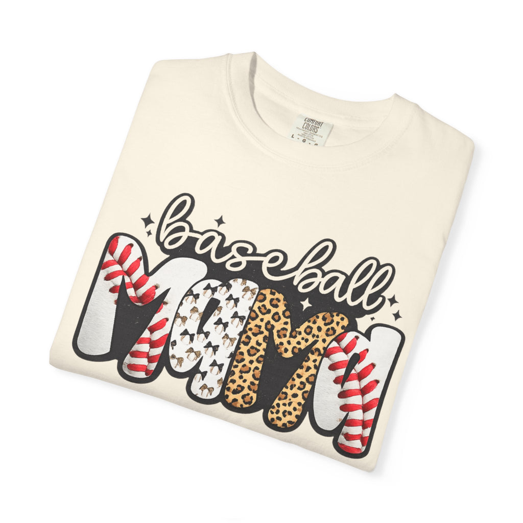 Baseball Mom T-Shirt — Leopard & Stitch Pattern Sports Tee