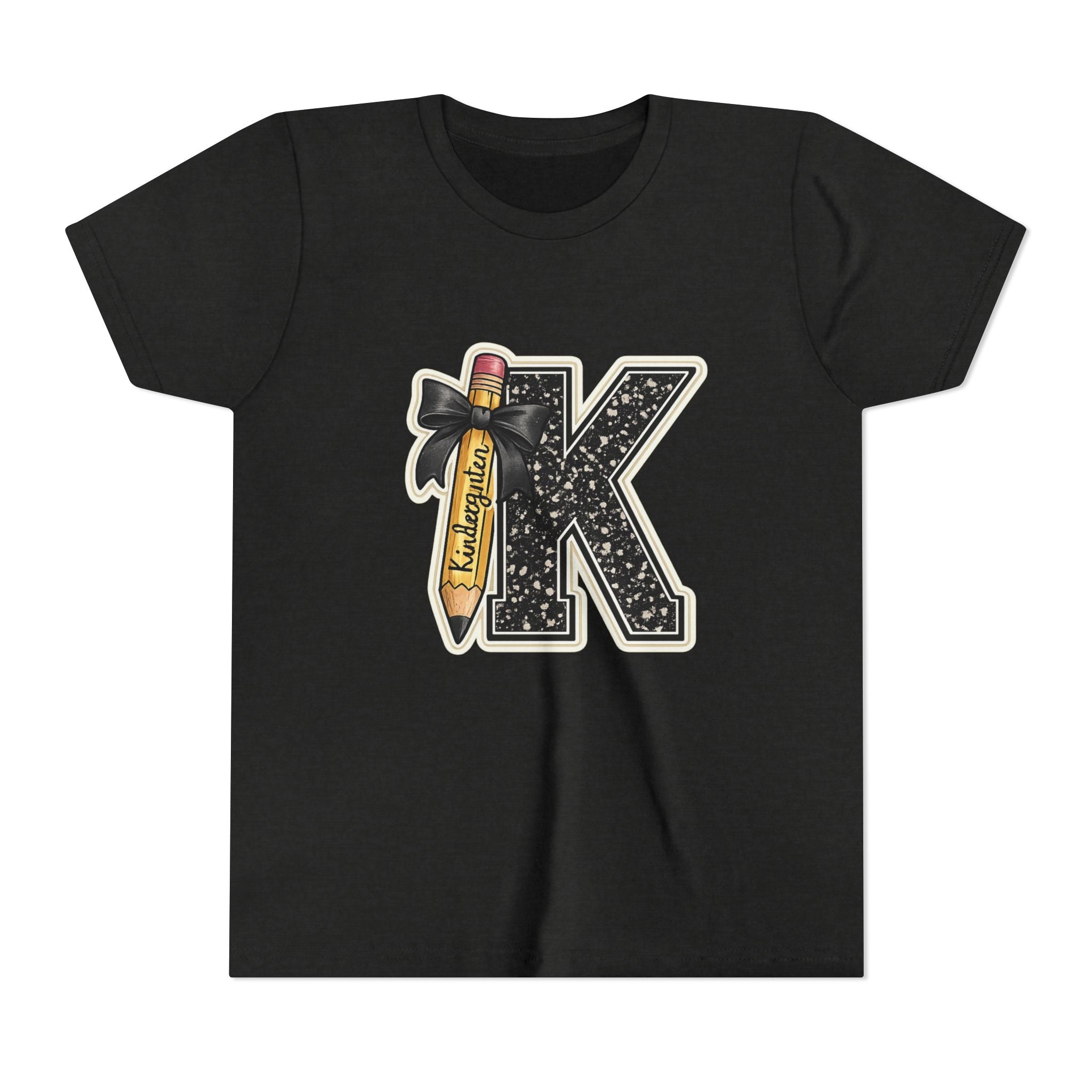 Youth K Monogram Pencil Tee — Kids Initial Letter K School Shirt