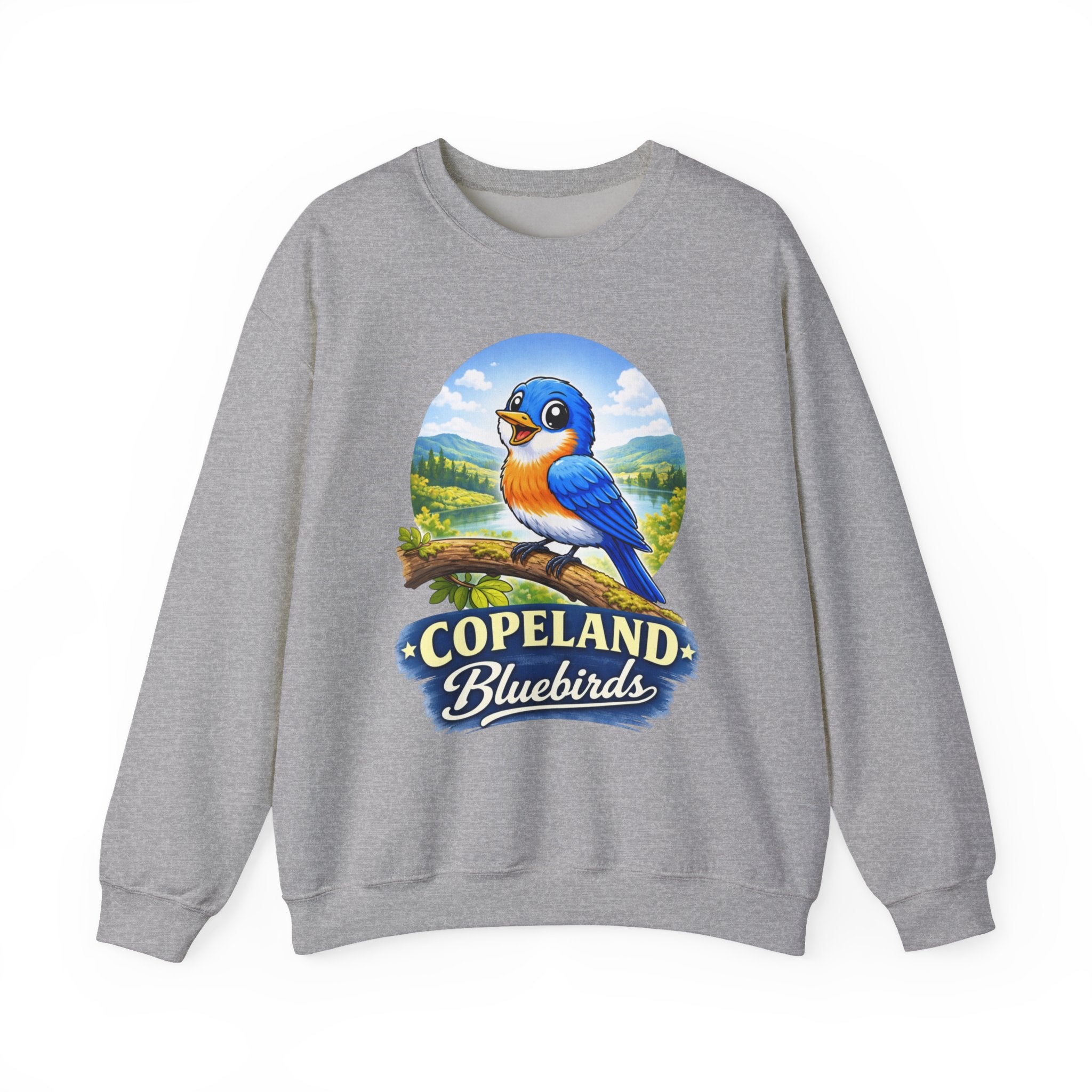 Bluebird Crewneck Sweatshirt — Copeland Bluebirds Vintage School Mascot Design
