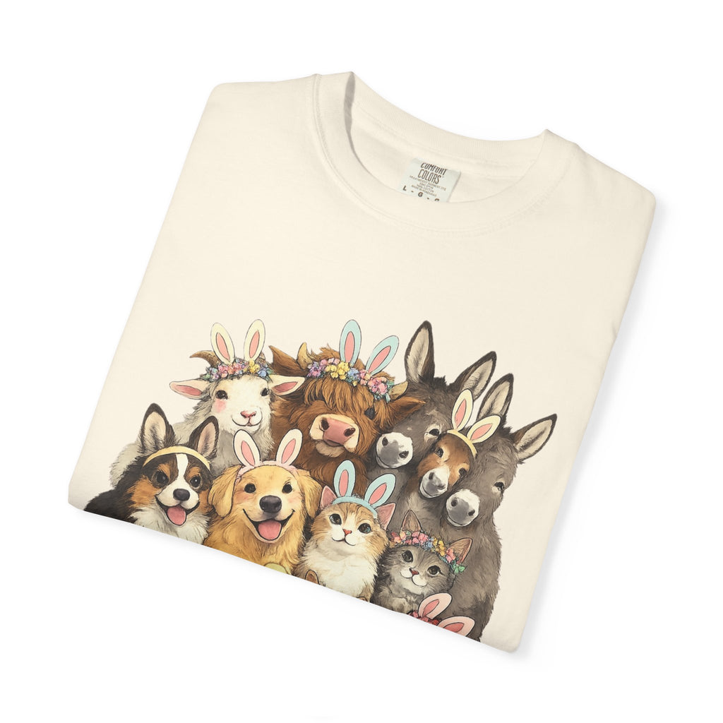 Farm Friends Crew T-Shirt — Cute Bunny, Chick, Donkey & Dog Animal Portrait Tee