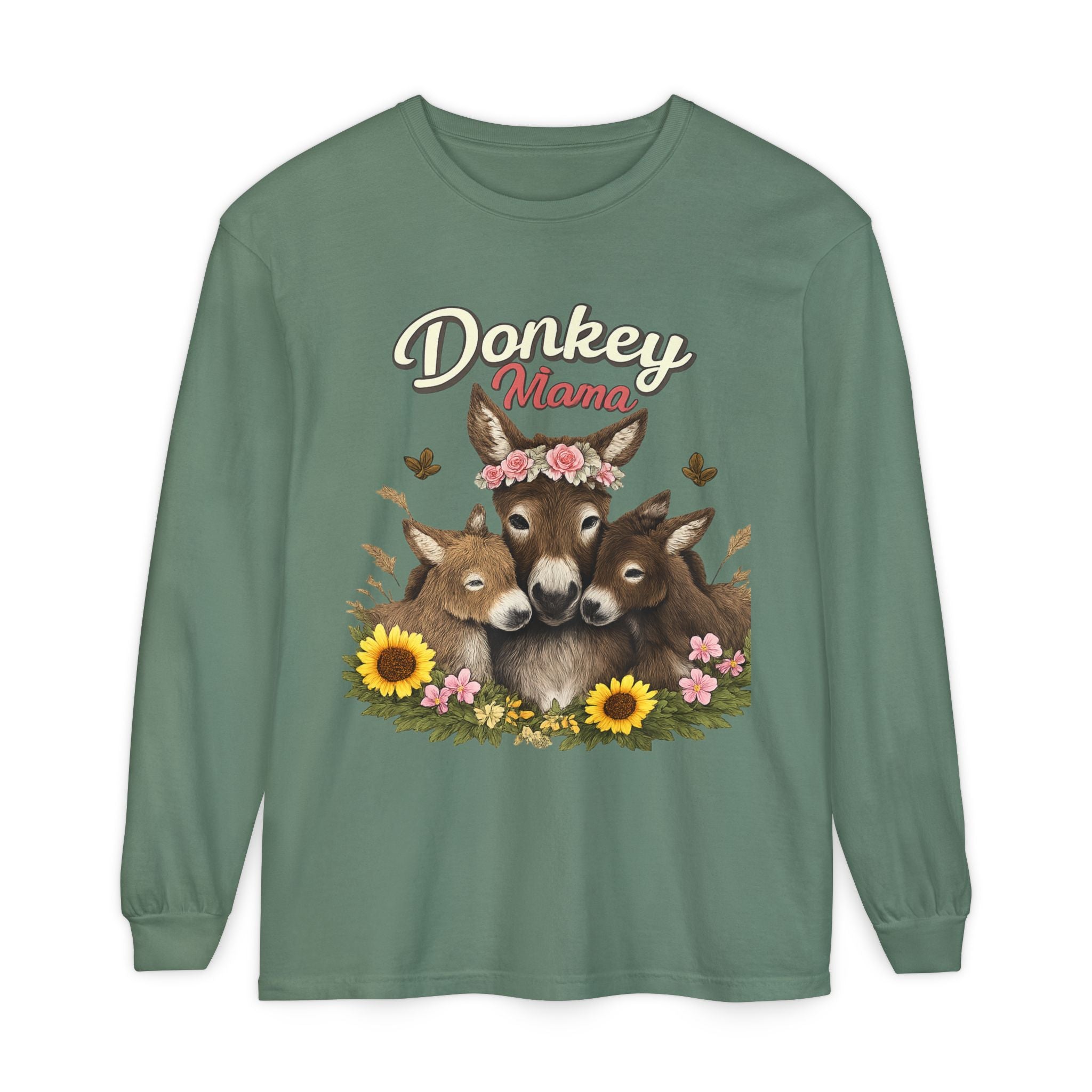 Donkey Mama Long Sleeve Tee — Floral Donkey Mom Shirt for Animal Lovers