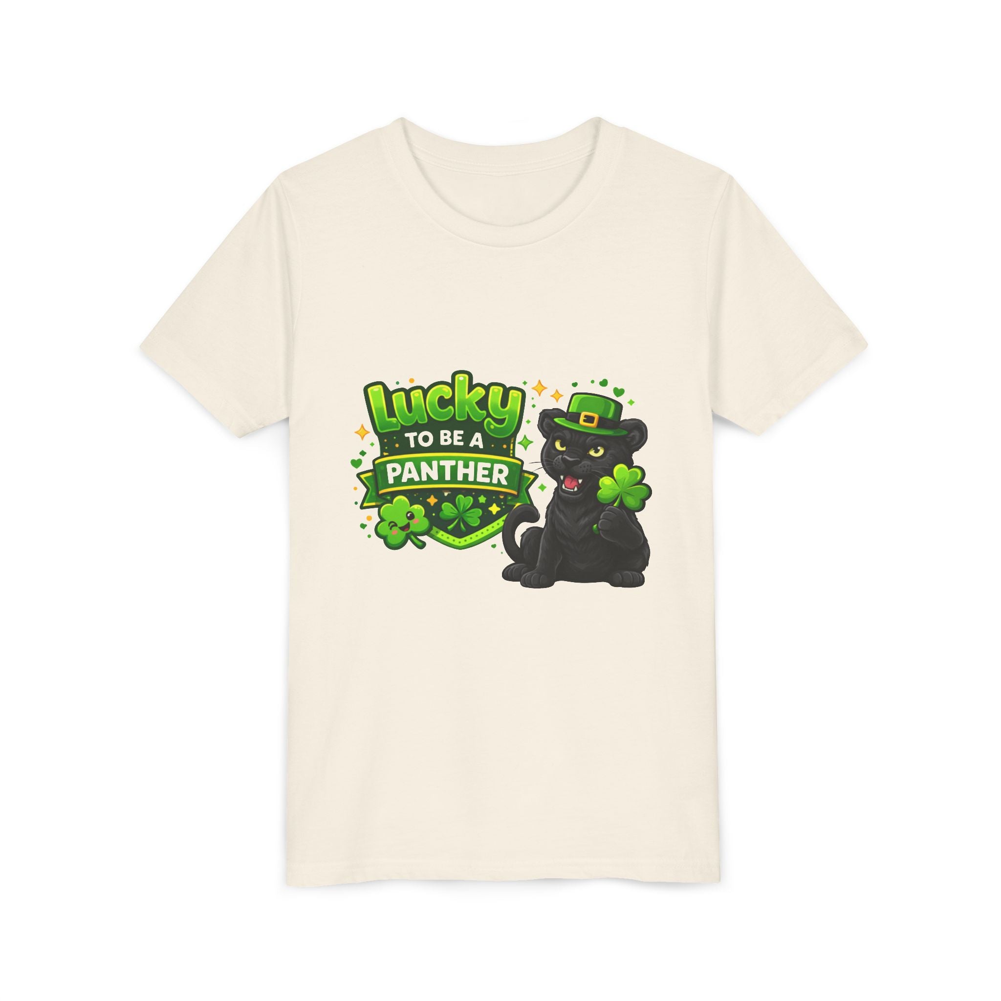 Youth Tee — "Lucky to Be a Panther" St. Patrick's Day Shamrock Tee