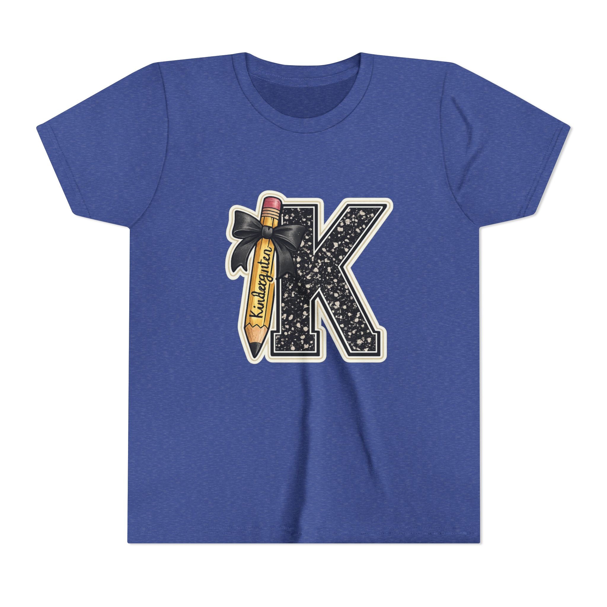 Youth K Monogram Pencil Tee — Kids Initial Letter K School Shirt