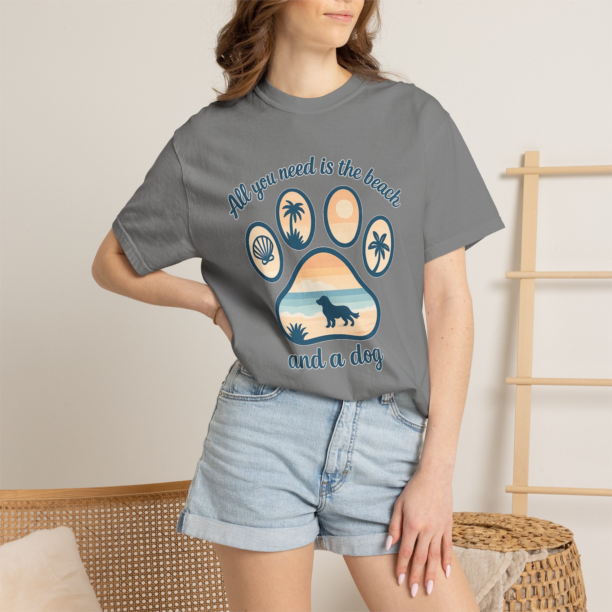 Beach & Dog Paw T-Shirt — “All You Need Is the Beach and a Dog” Graphic Tee