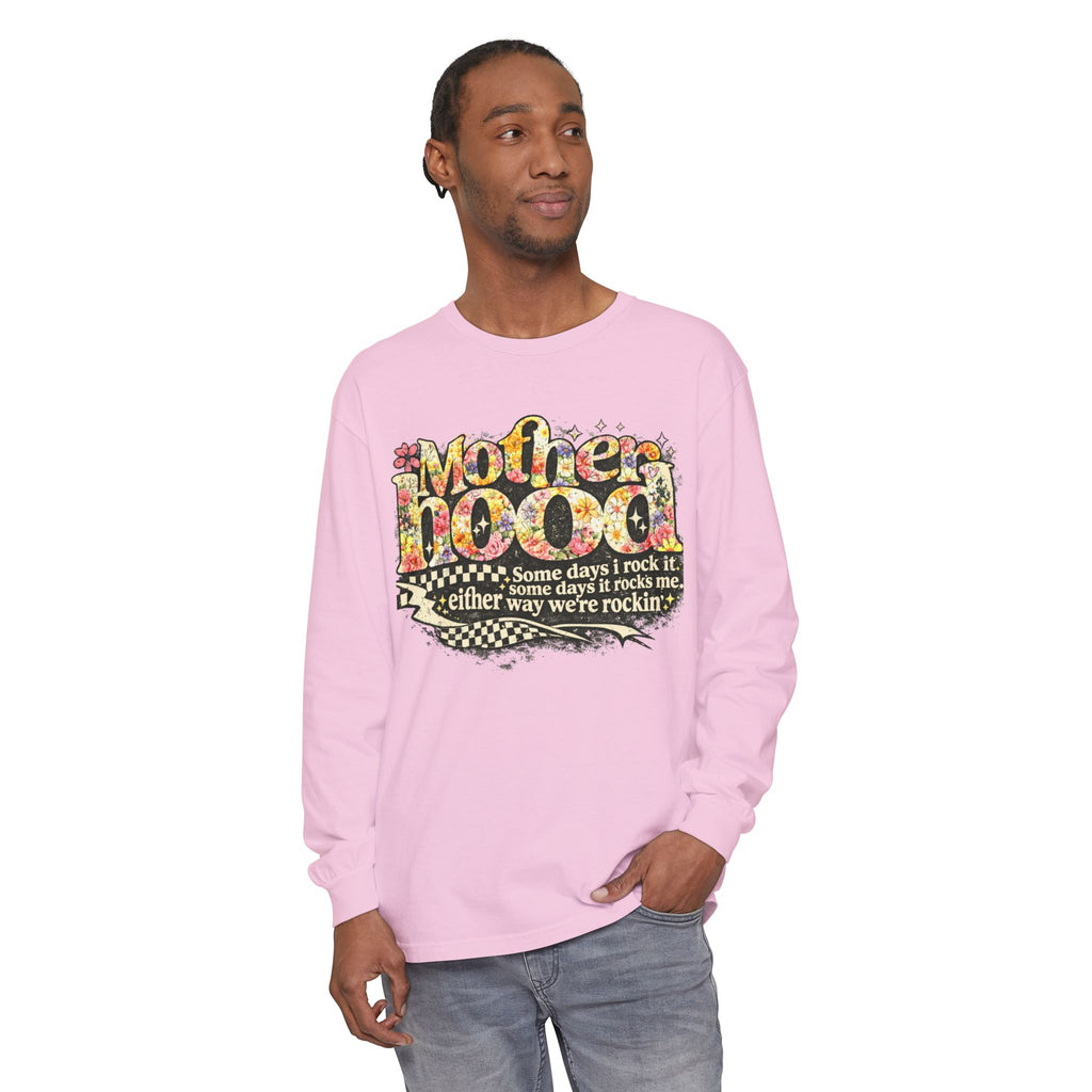 Motherhood Graphic Long Sleeve Tee — "Mother Doodle: Some days I rock it"
