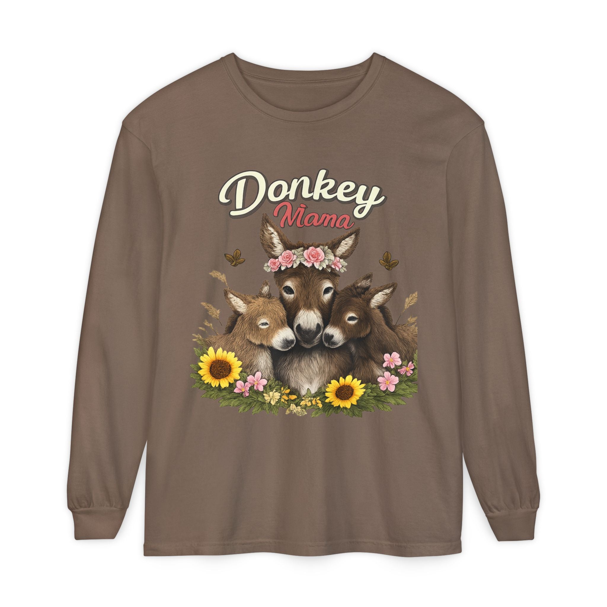 Donkey Mama Long Sleeve Tee — Floral Donkey Mom Shirt for Animal Lovers