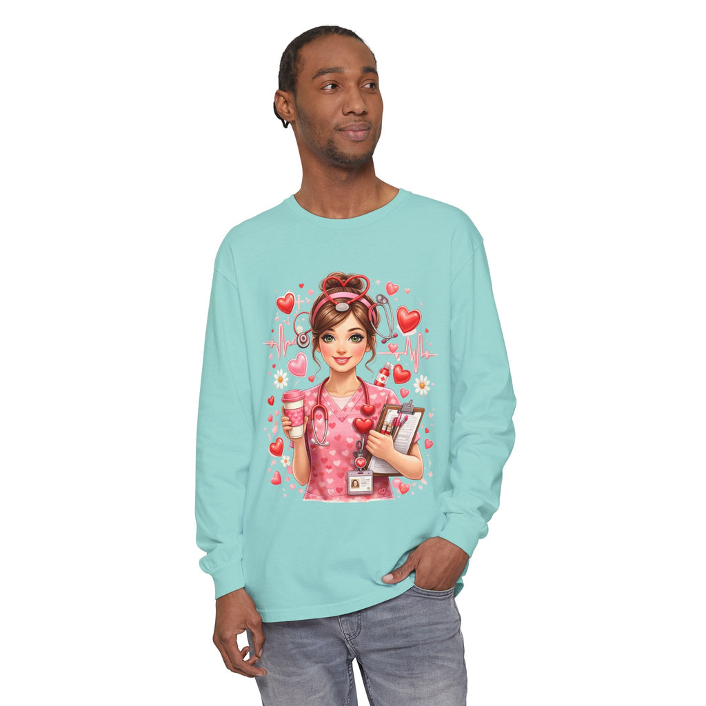 Nurse Love Long Sleeve T-Shirt — Cute Heartbeat Healthcare Graphic