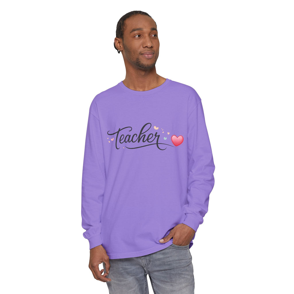 Teacher Long Sleeve T-Shirt — Minimal Script Teacher Tee, Back-to-School Gift