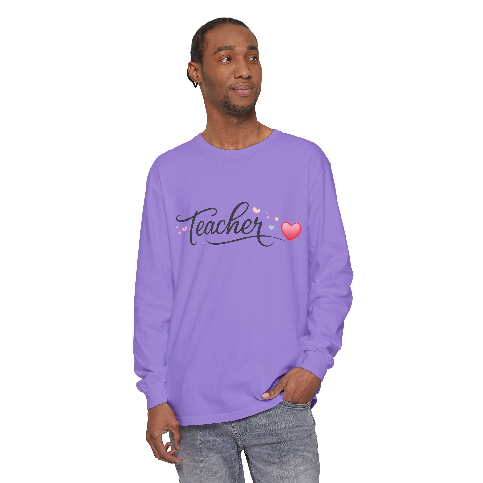 Teacher Long Sleeve T-Shirt — Minimal Script Teacher Tee, Back-to-School Gift